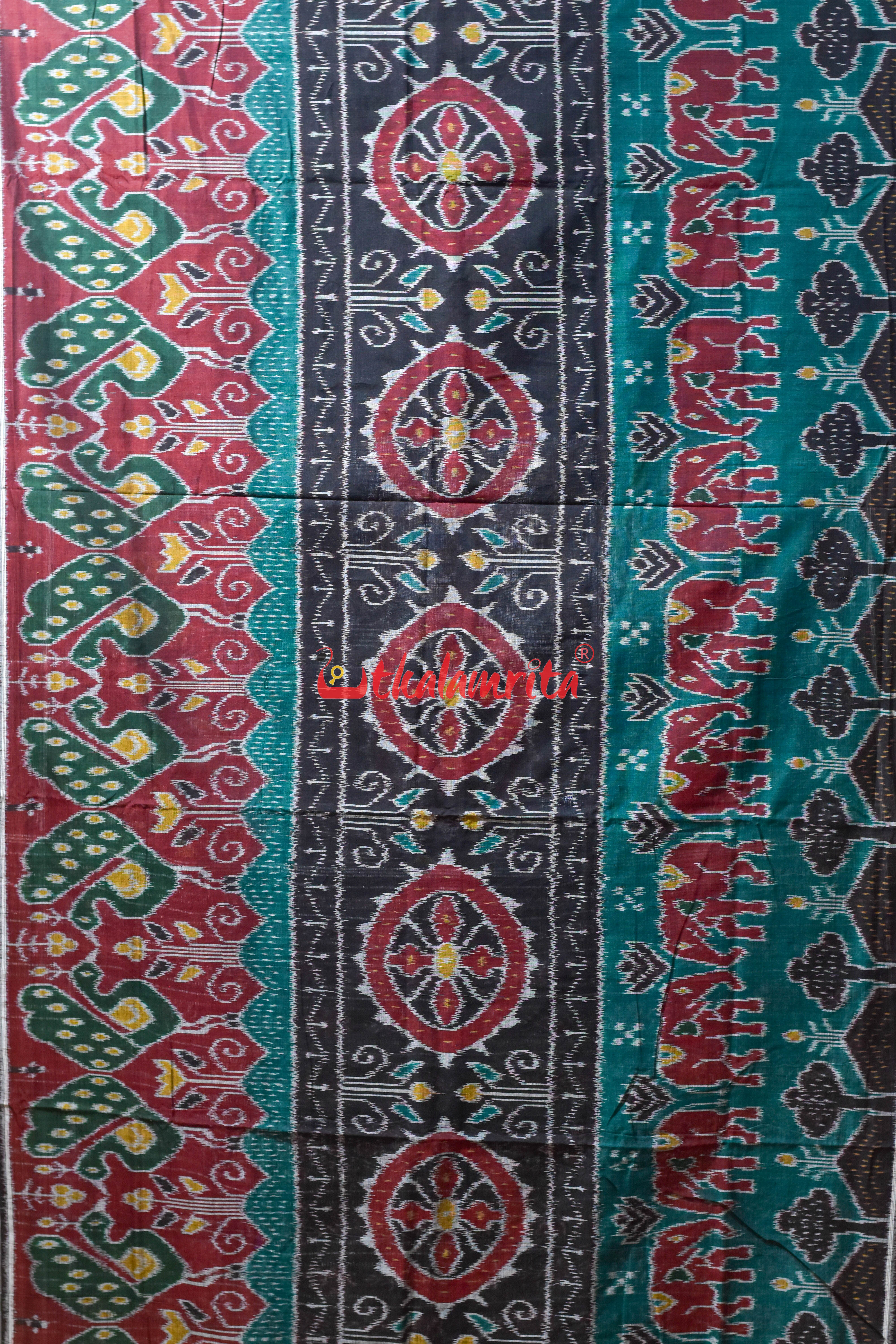 Black Elephant Scenery Khandua Cotton Saree