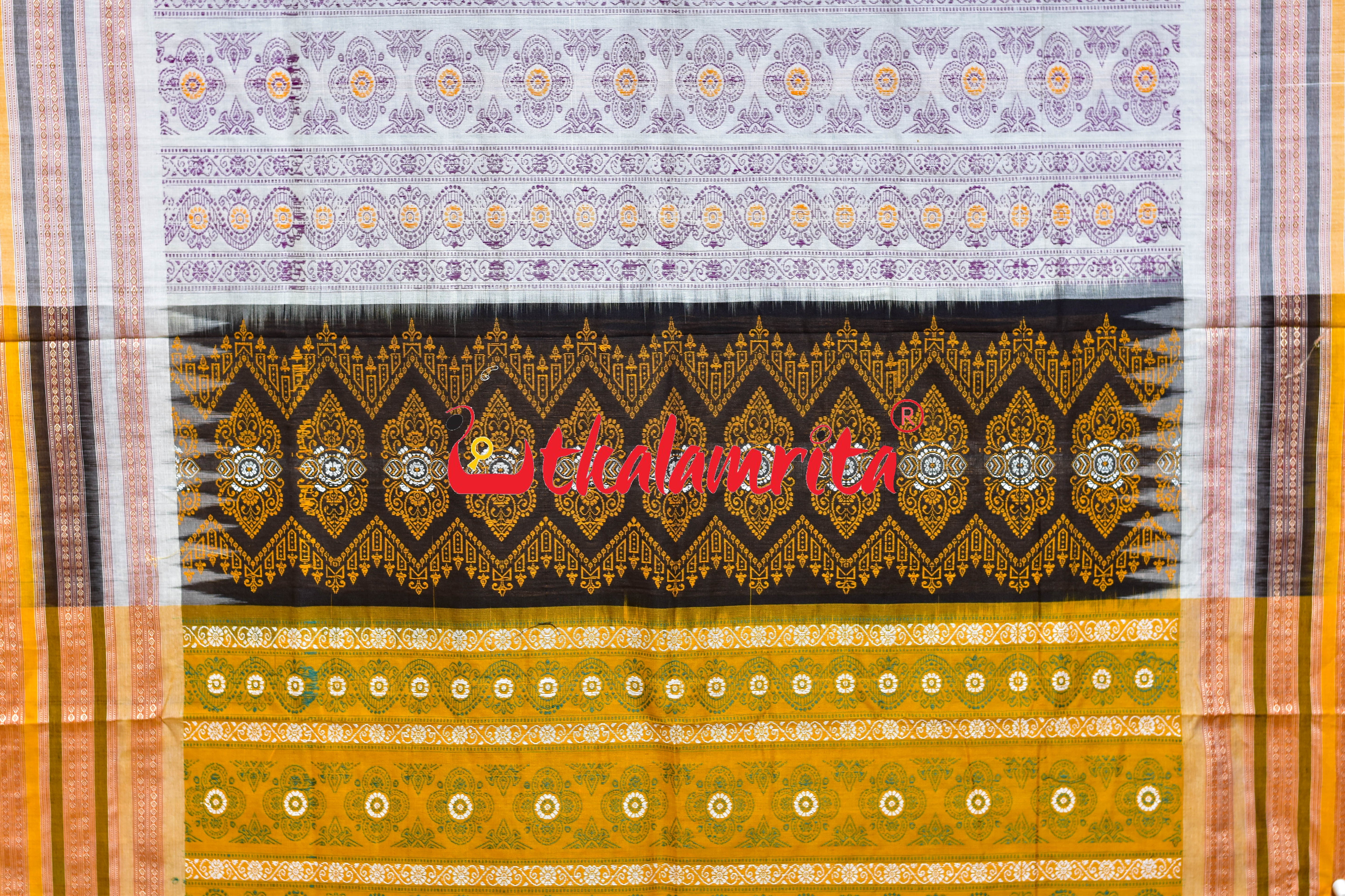 Black Yellow Triple Dhadi Bomkai Cotton Saree