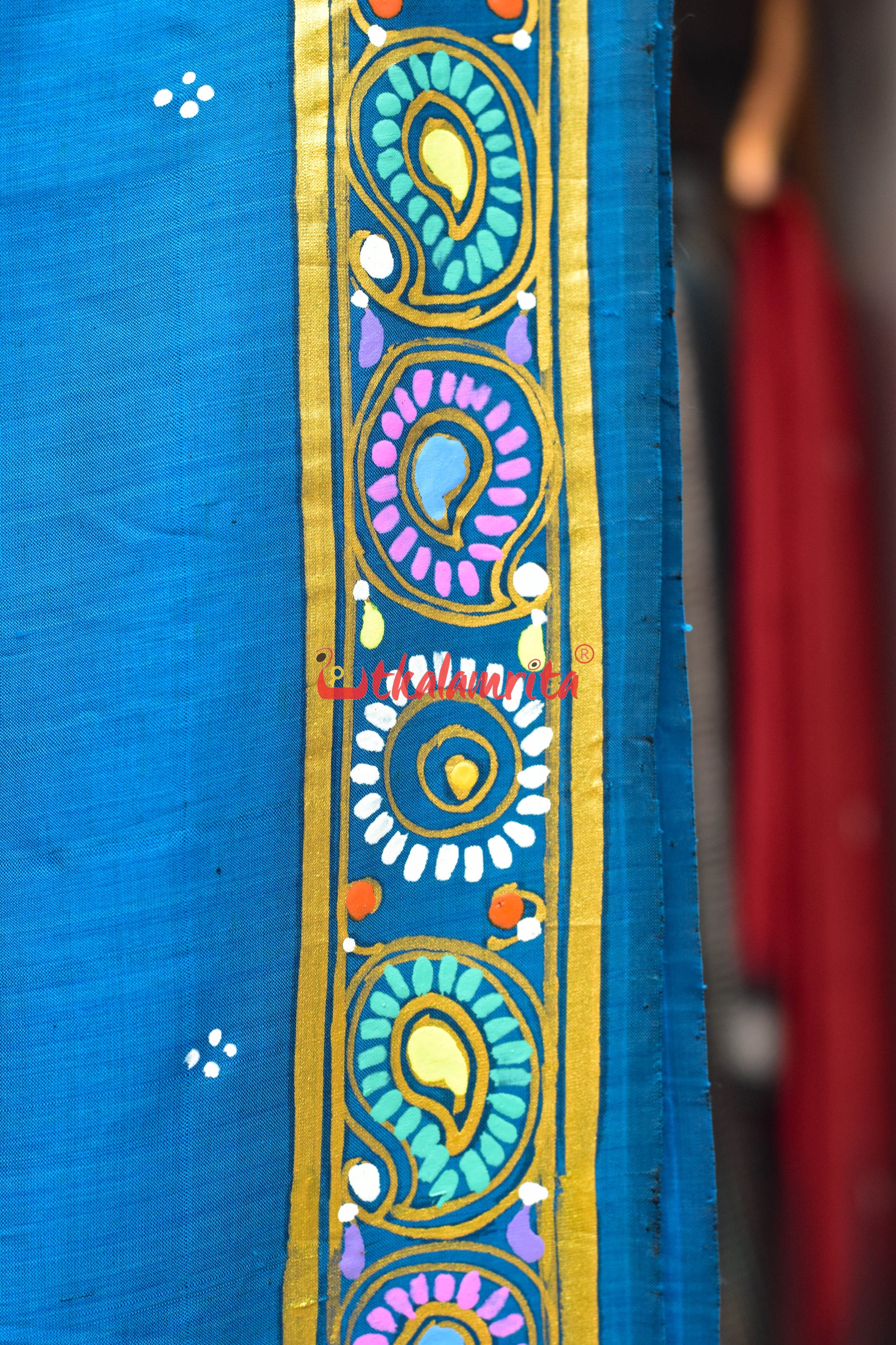 Cobalt Blue Dasabatar Pattachitra Silk Saree