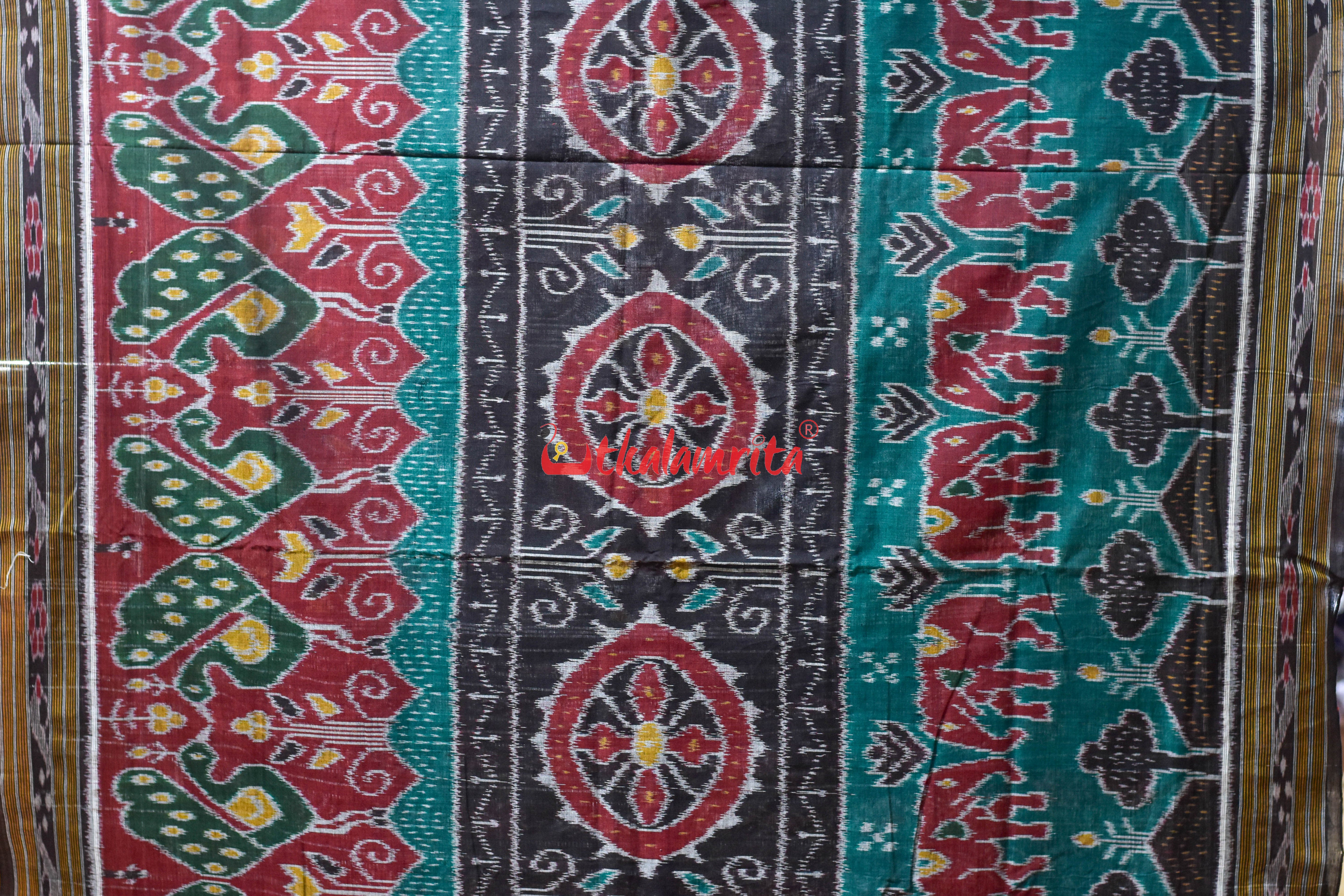 Black Elephant Scenery Khandua Cotton Saree