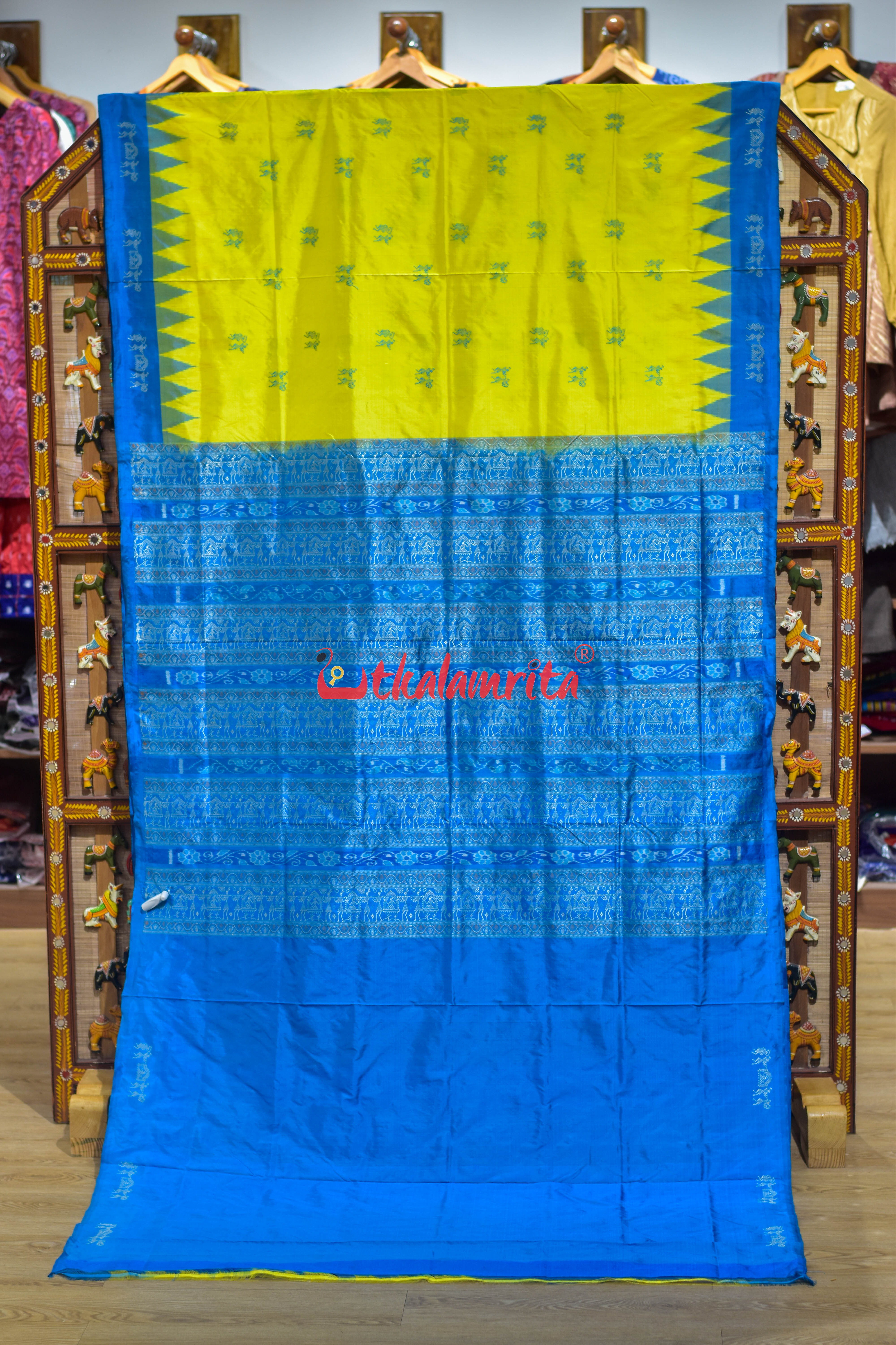 Yellow Copper Sulphate Sabari Bomkai Silk Saree