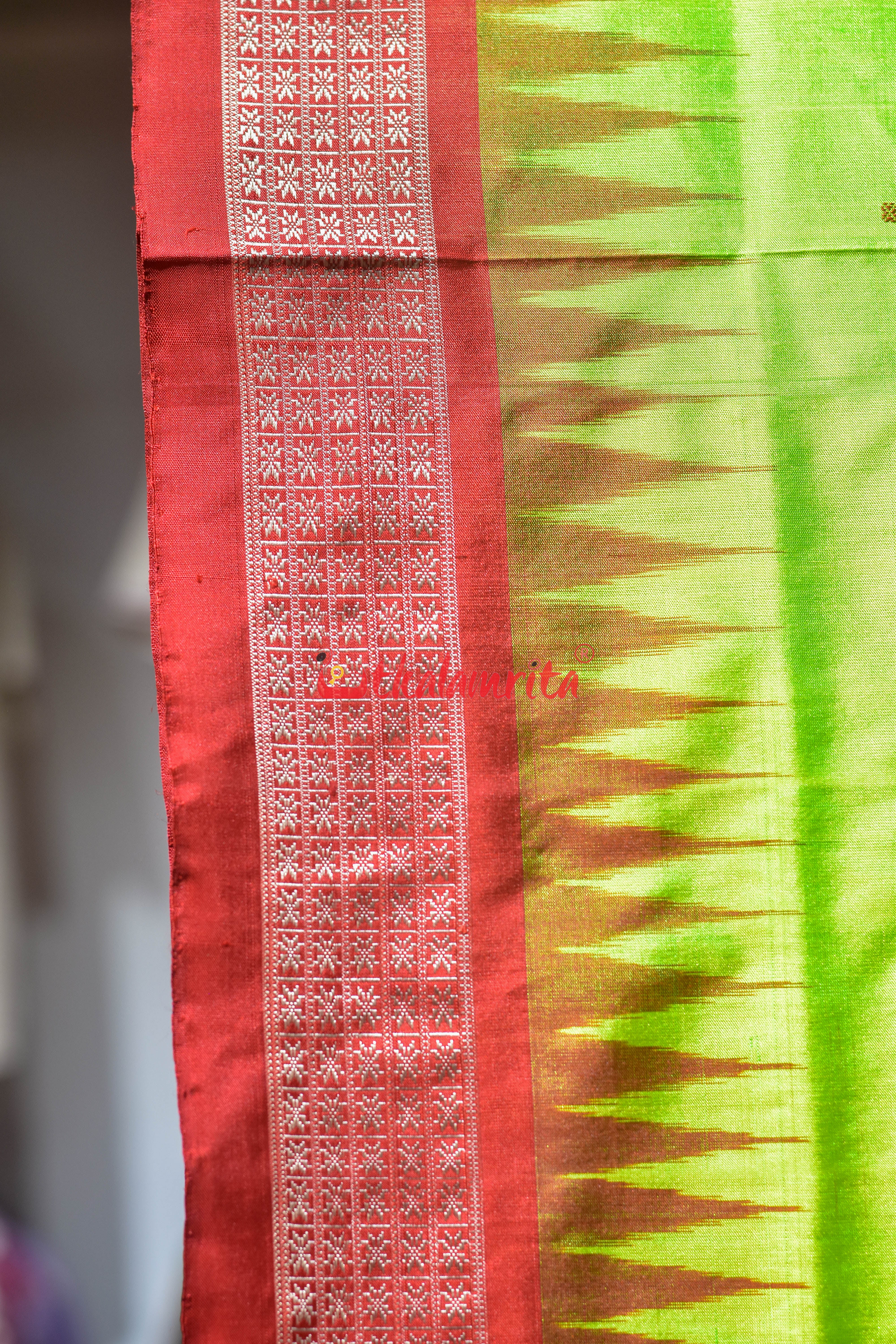 Lime Green Buti Bomkai Silk Saree