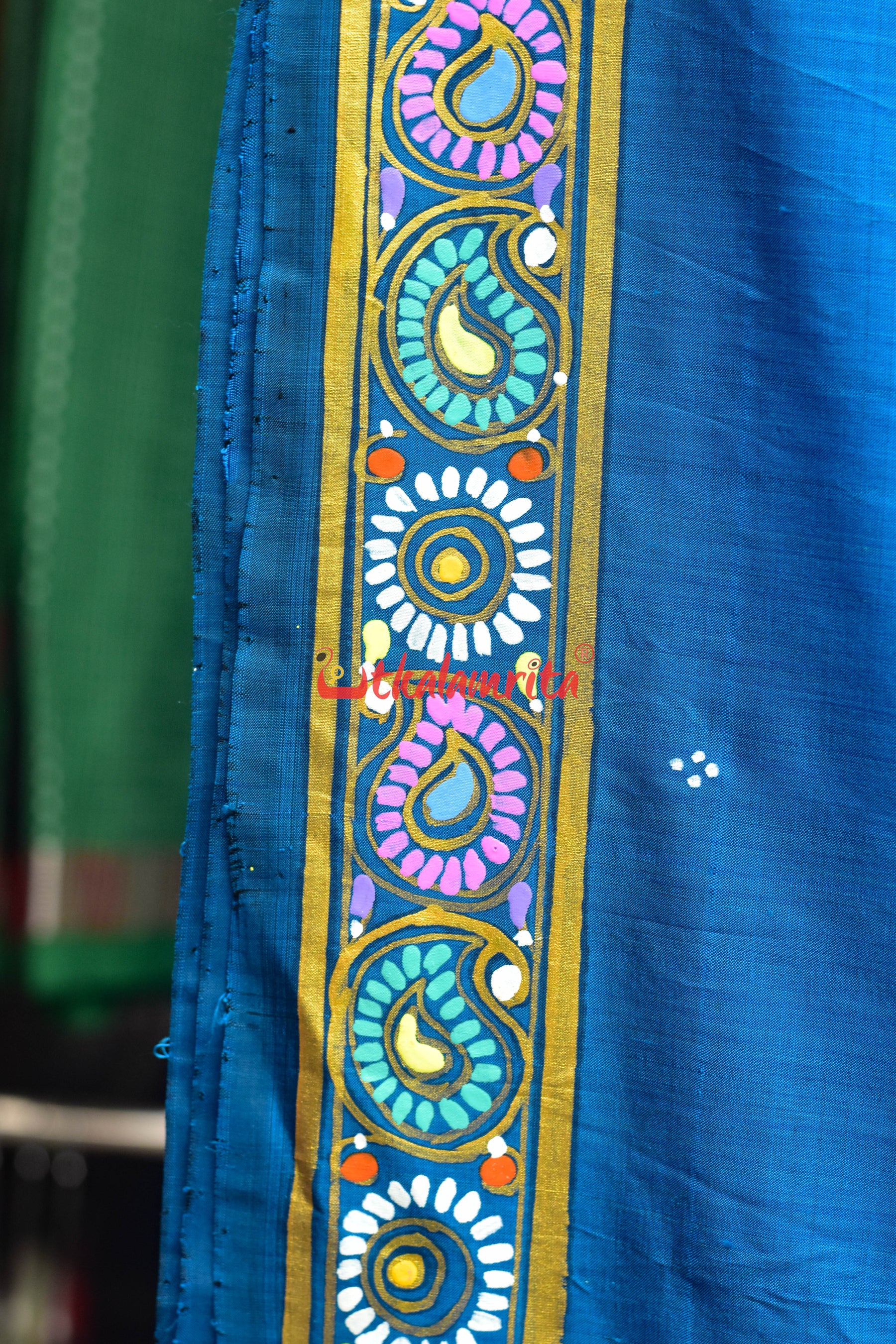 Cobalt Blue Dasabatar Pattachitra Silk Saree