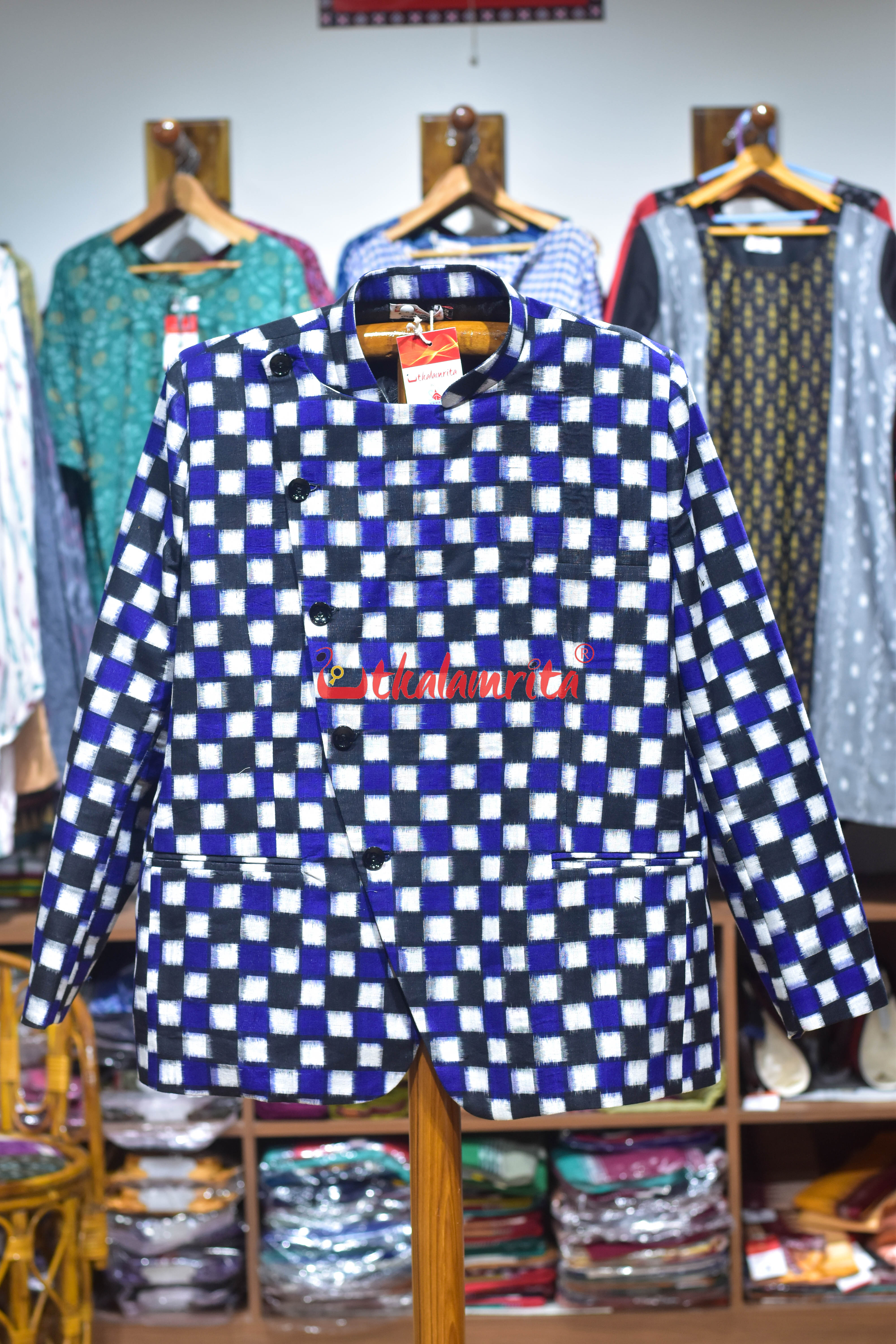 Blue Black 37 Kuthi Asymmetric (Men's Blazer)