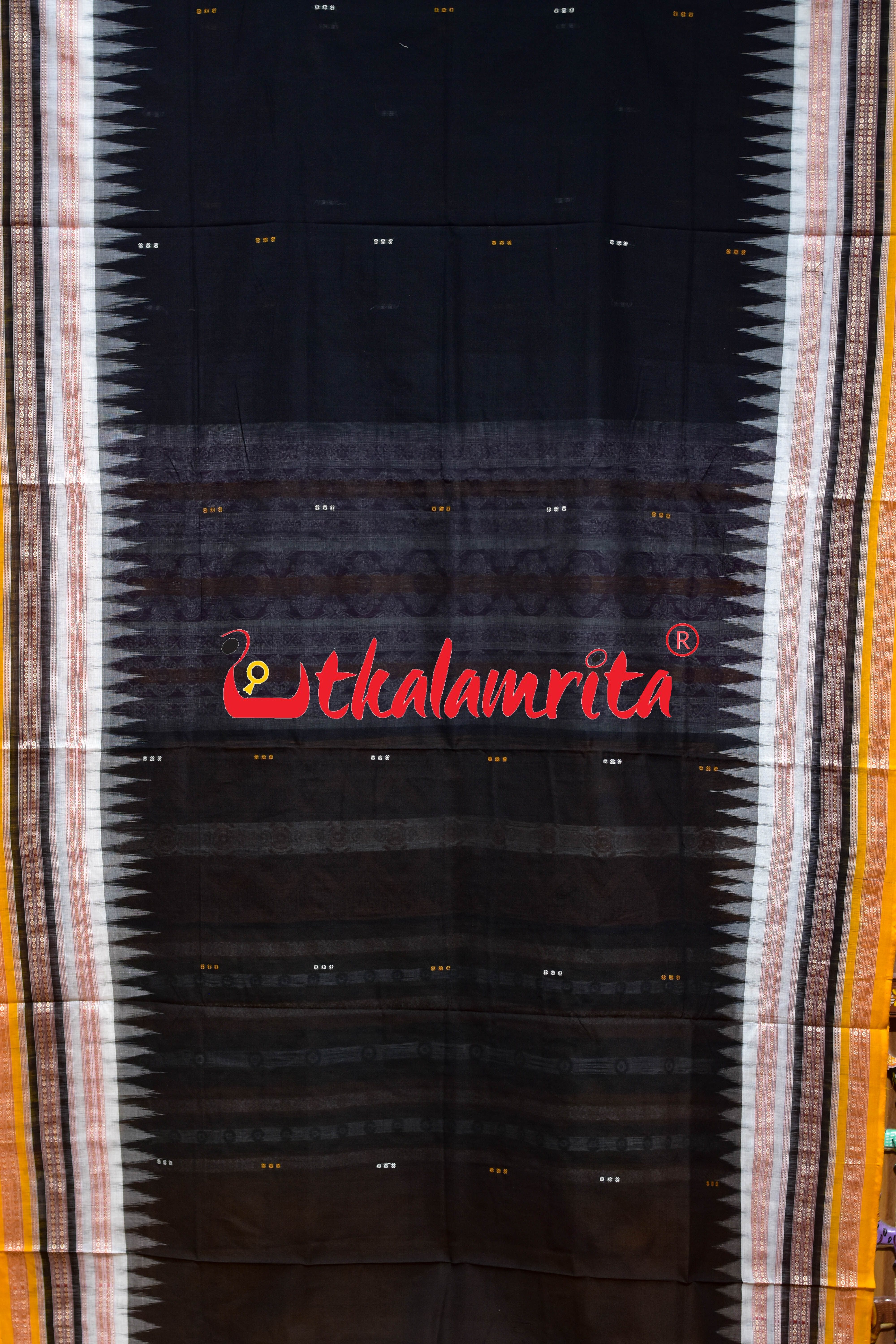 Black Yellow Triple Dhadi Bomkai Cotton Saree