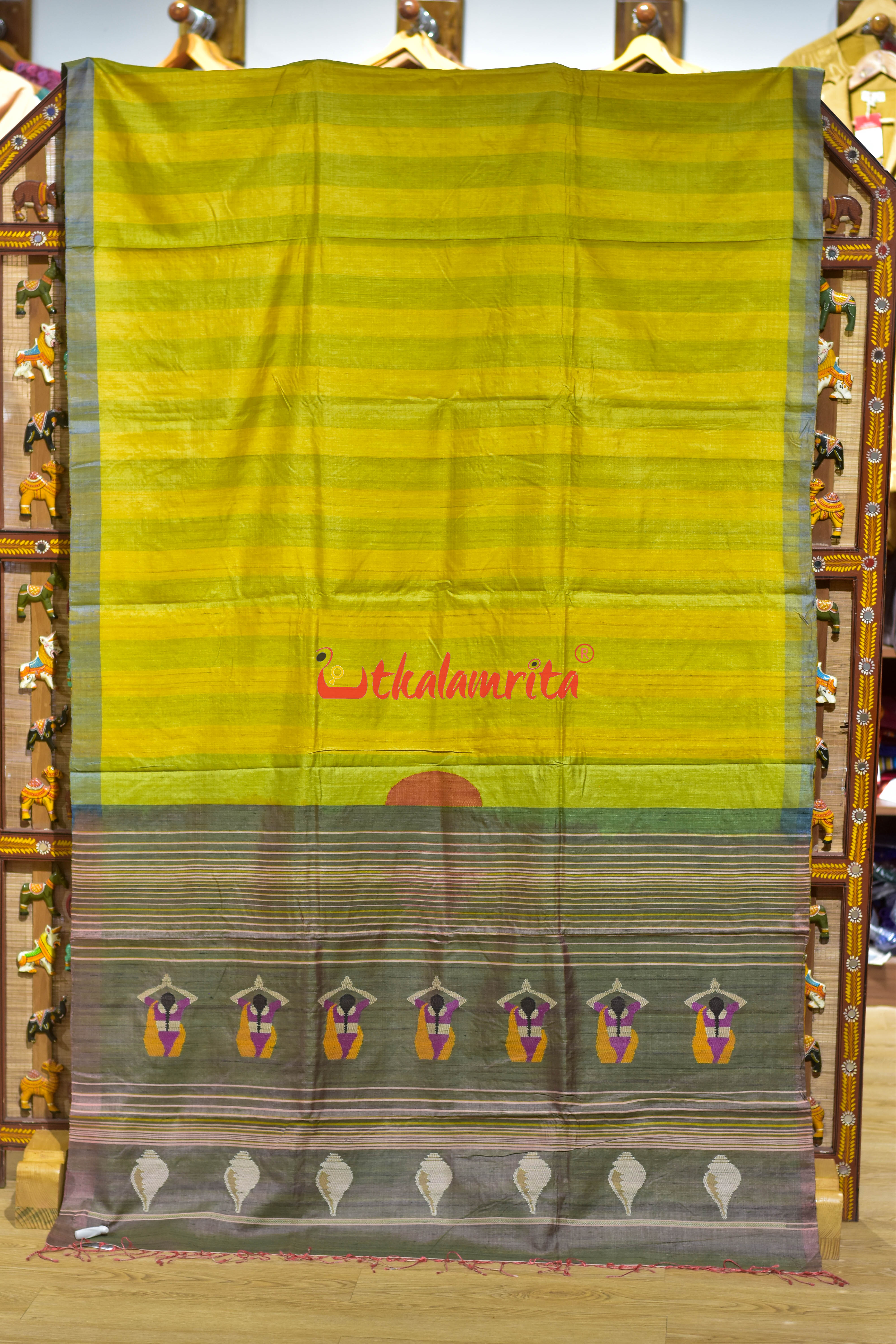 Yellow Surya Namaskar Gopalpur Tussar Silk Saree
