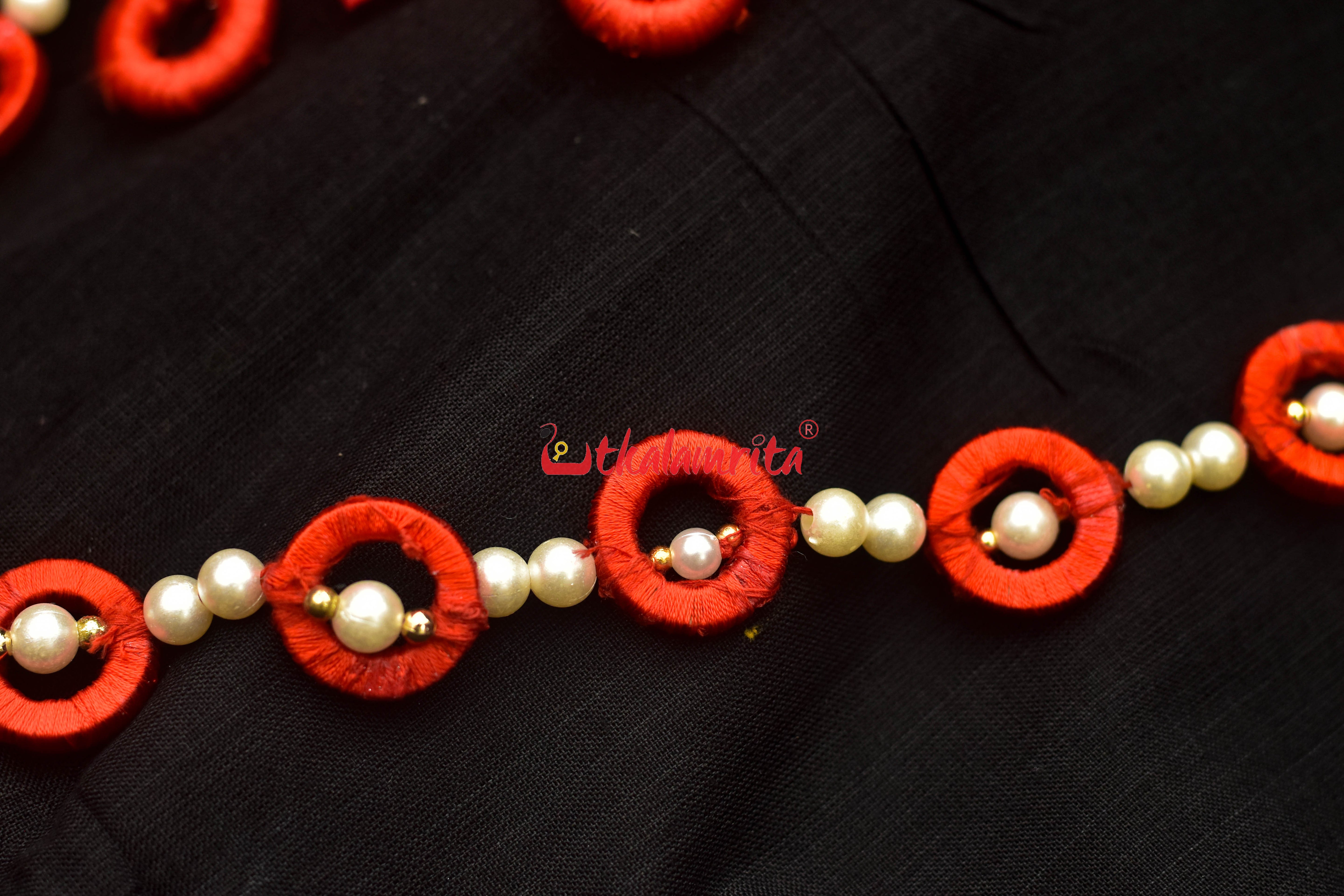 Red Wooden handloom jewellery set