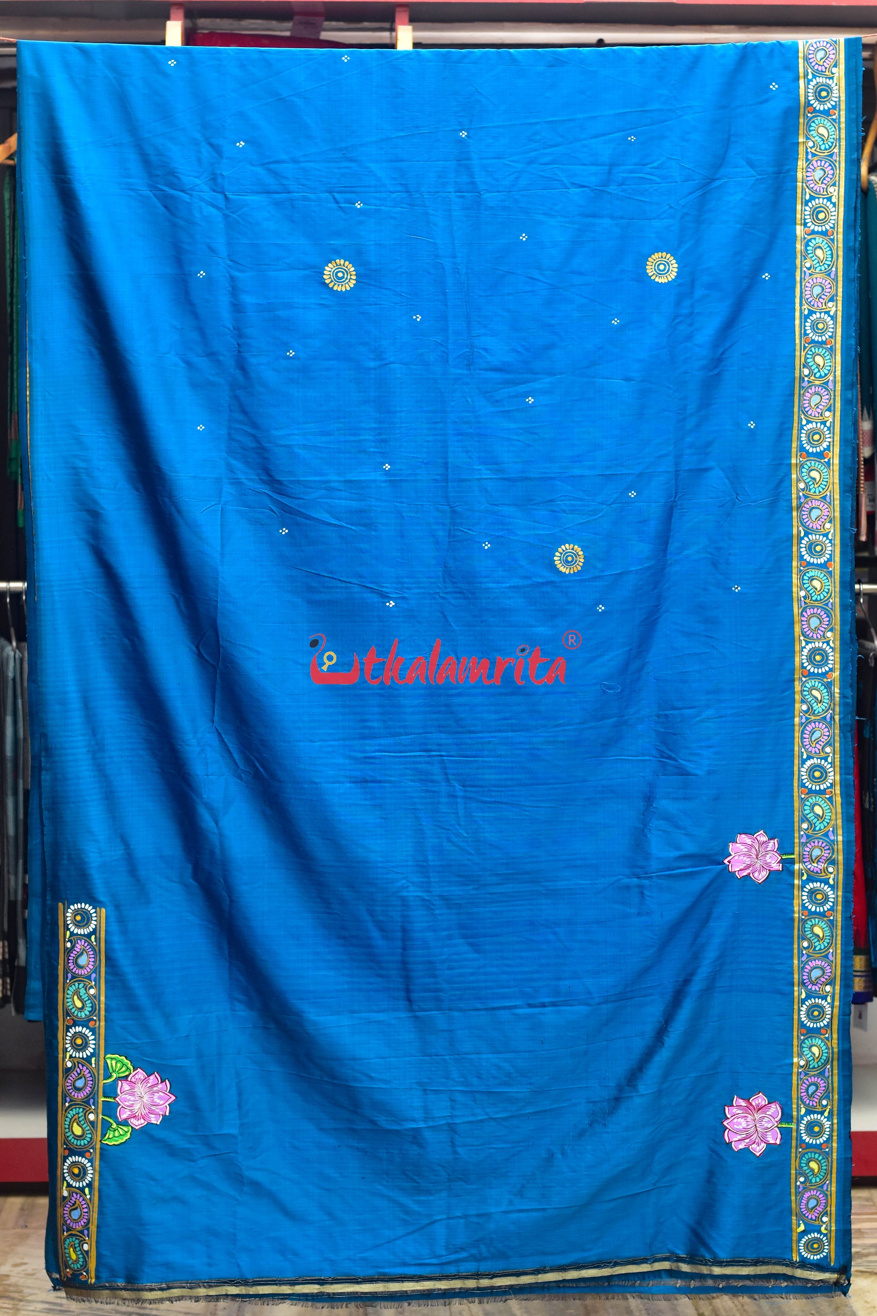 Cobalt Blue Dasabatar Pattachitra Silk Saree