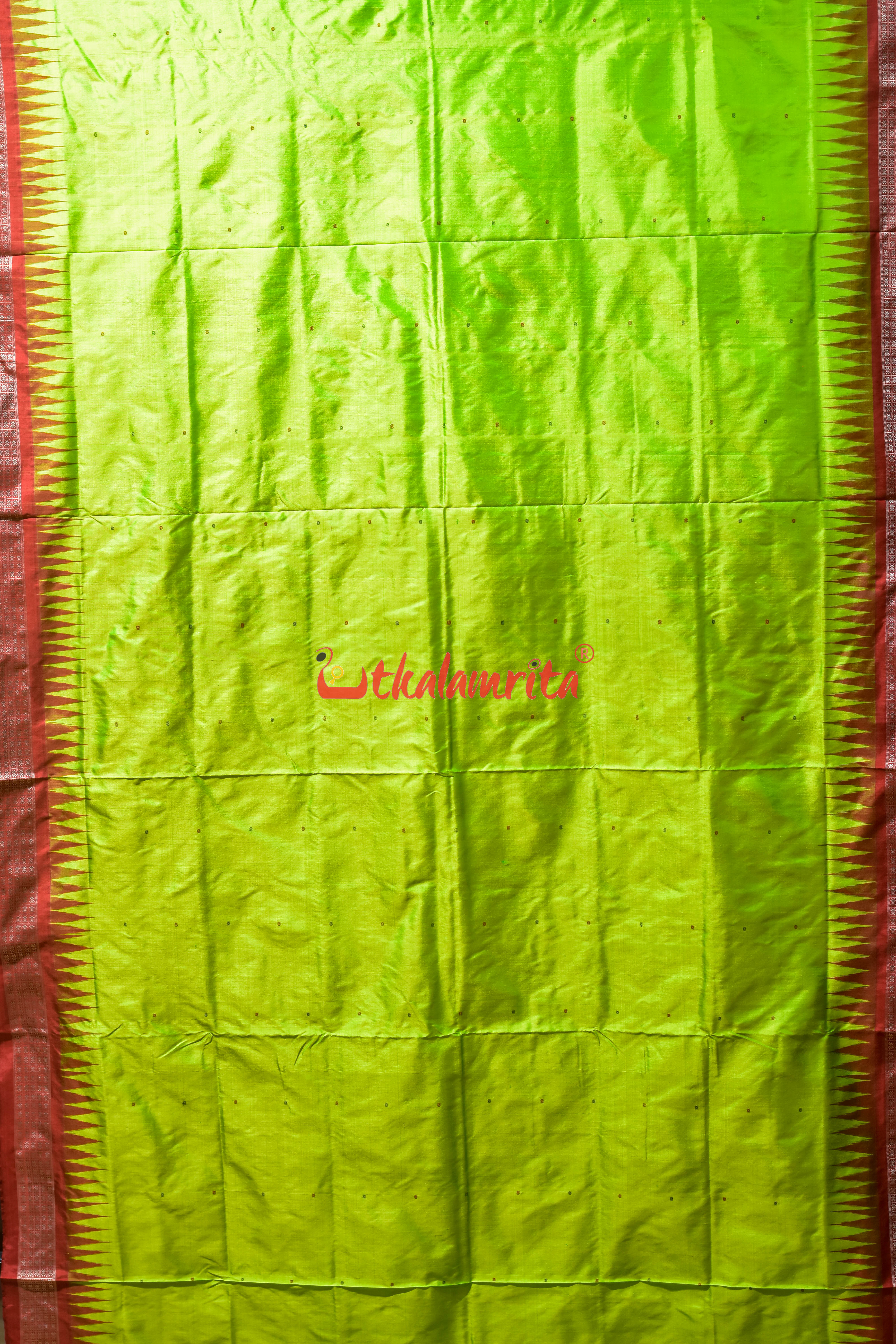 Lime Green Buti Bomkai Silk Saree