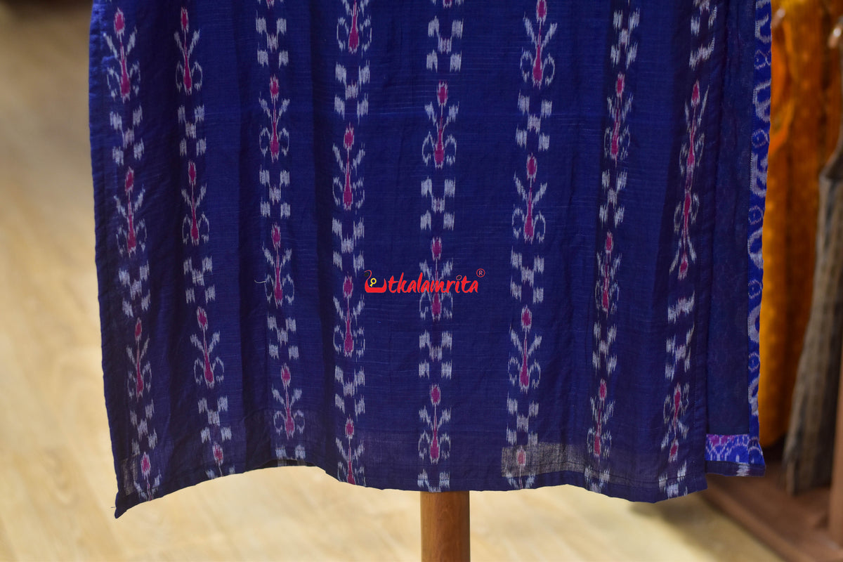 Blue Kadha Pasapali Half Half Blazer Neck Odia Letters (Ladies' Kurti)