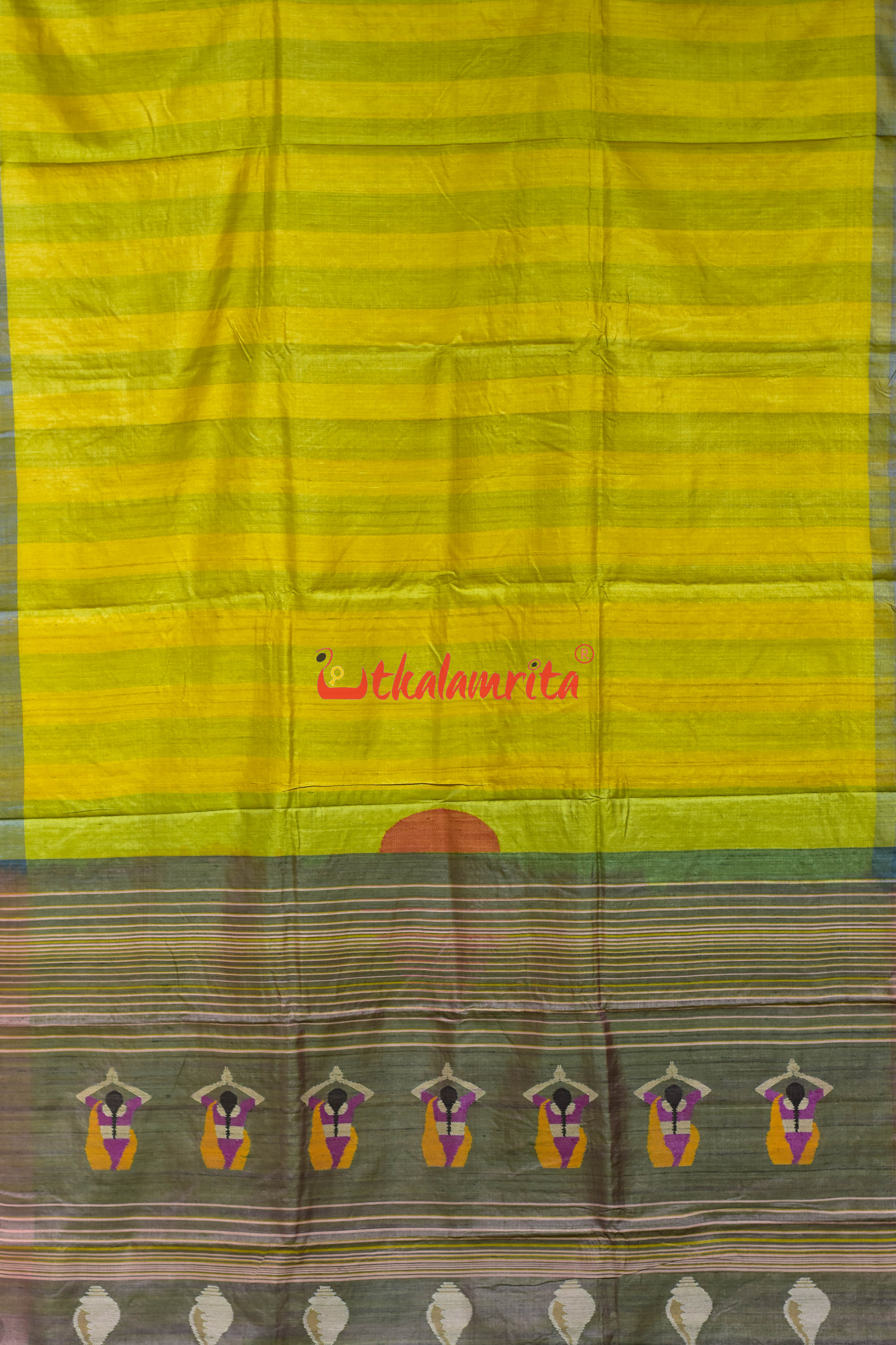 Yellow Surya Namaskar Gopalpur Tussar Silk Saree