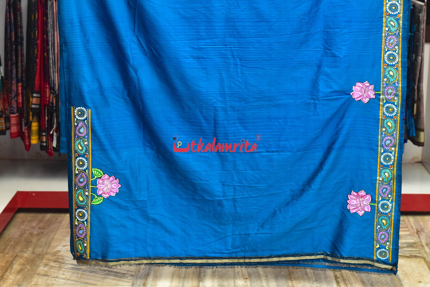 Cobalt Blue Dasabatar Pattachitra Silk Saree