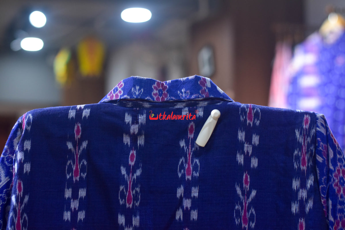 Blue Kadha Pasapali Half Half Blazer Neck Odia Letters (Ladies' Kurti)