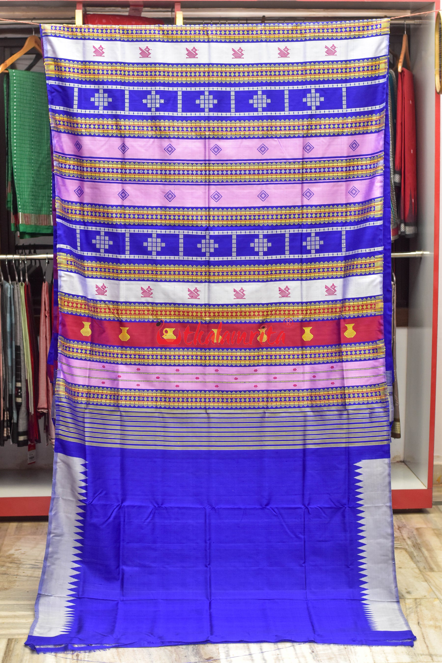 Steel Grey Double Anchal Berhampuri Silk Saree