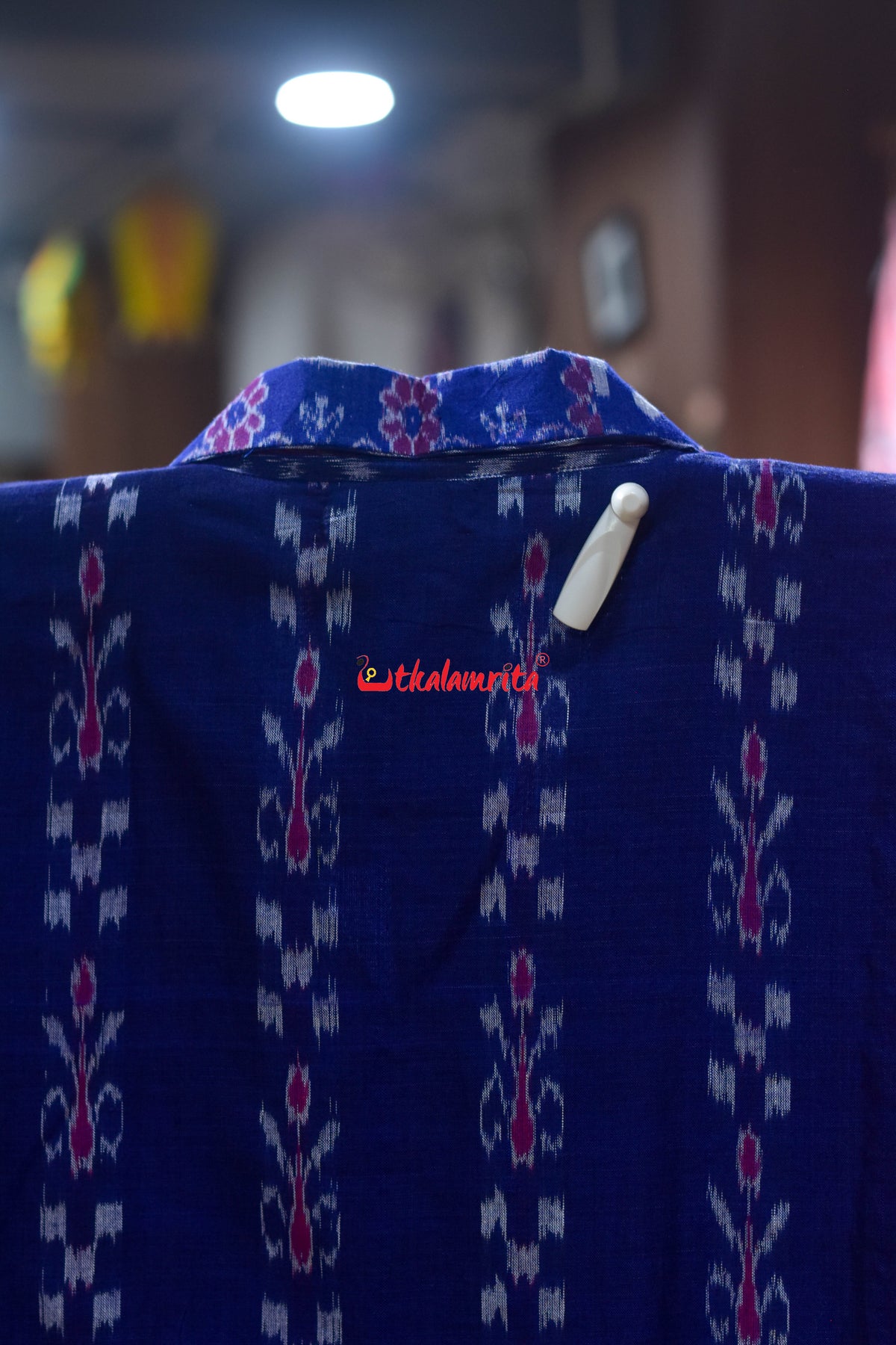 Blue Kadha Pasapali Half Half Blazer Neck Odia Letters (Ladies' Kurti)