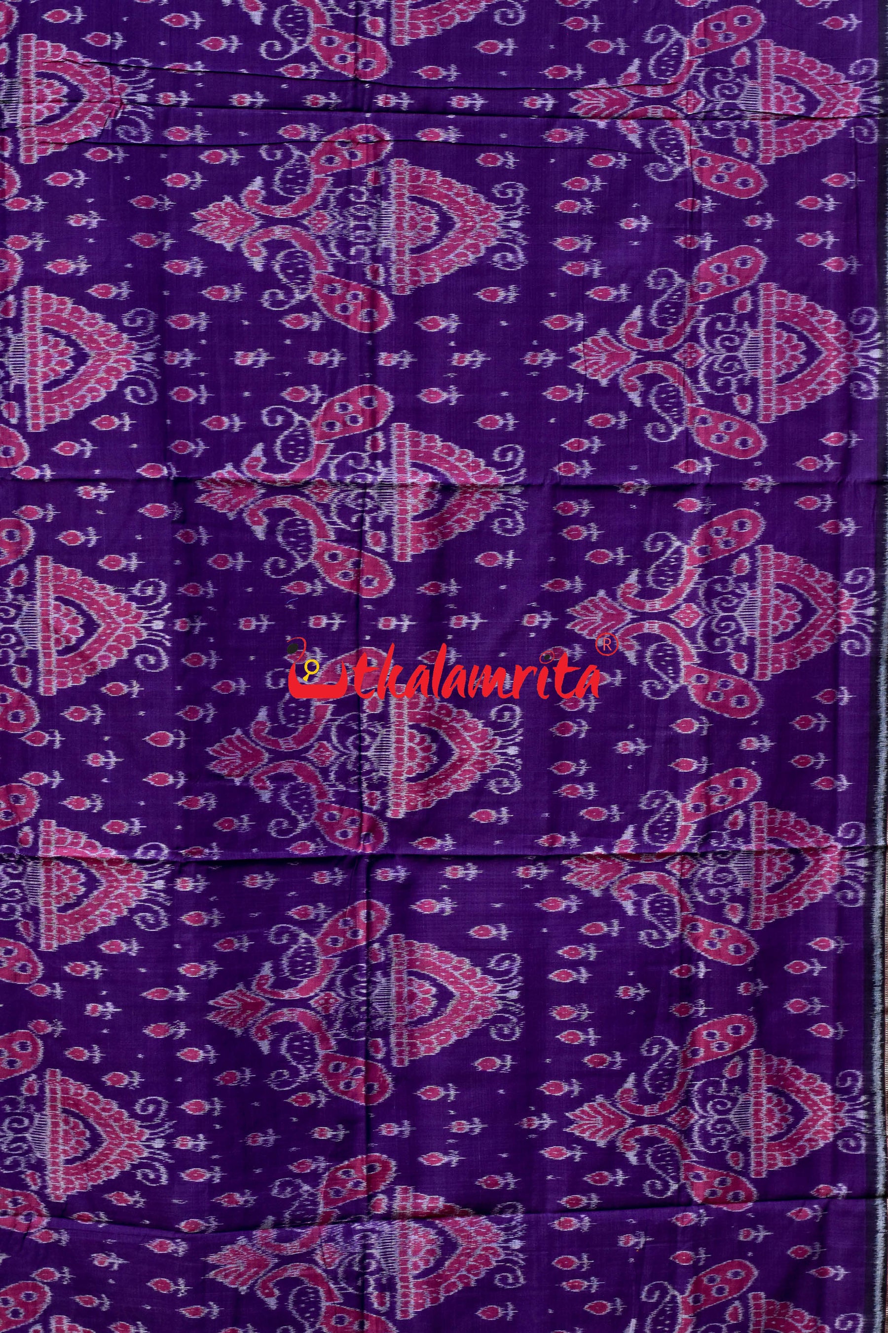 Purple Black Peacocks Khandua Cotton Saree