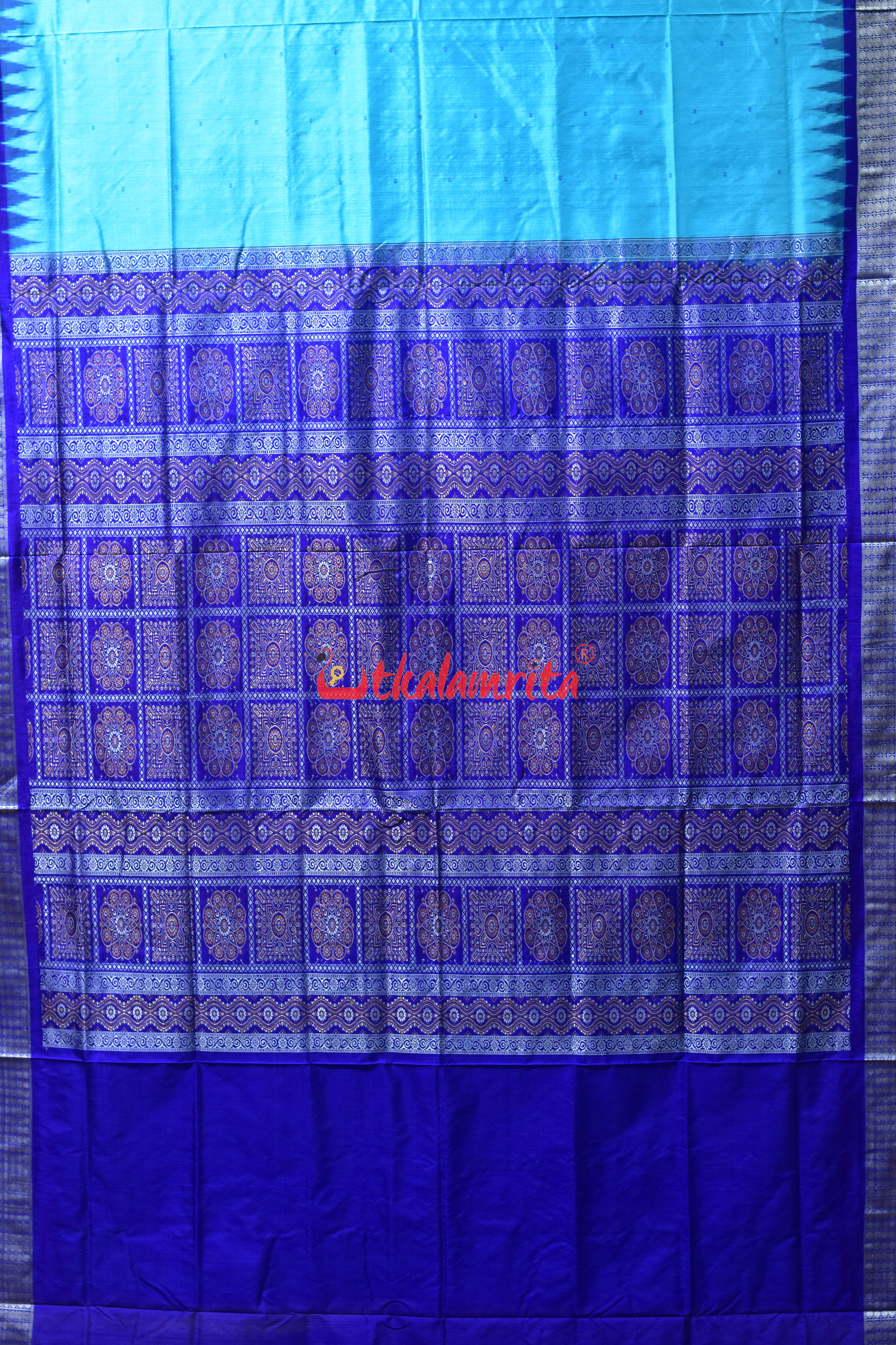 Bright Blue Buti Bomkai Silk Saree