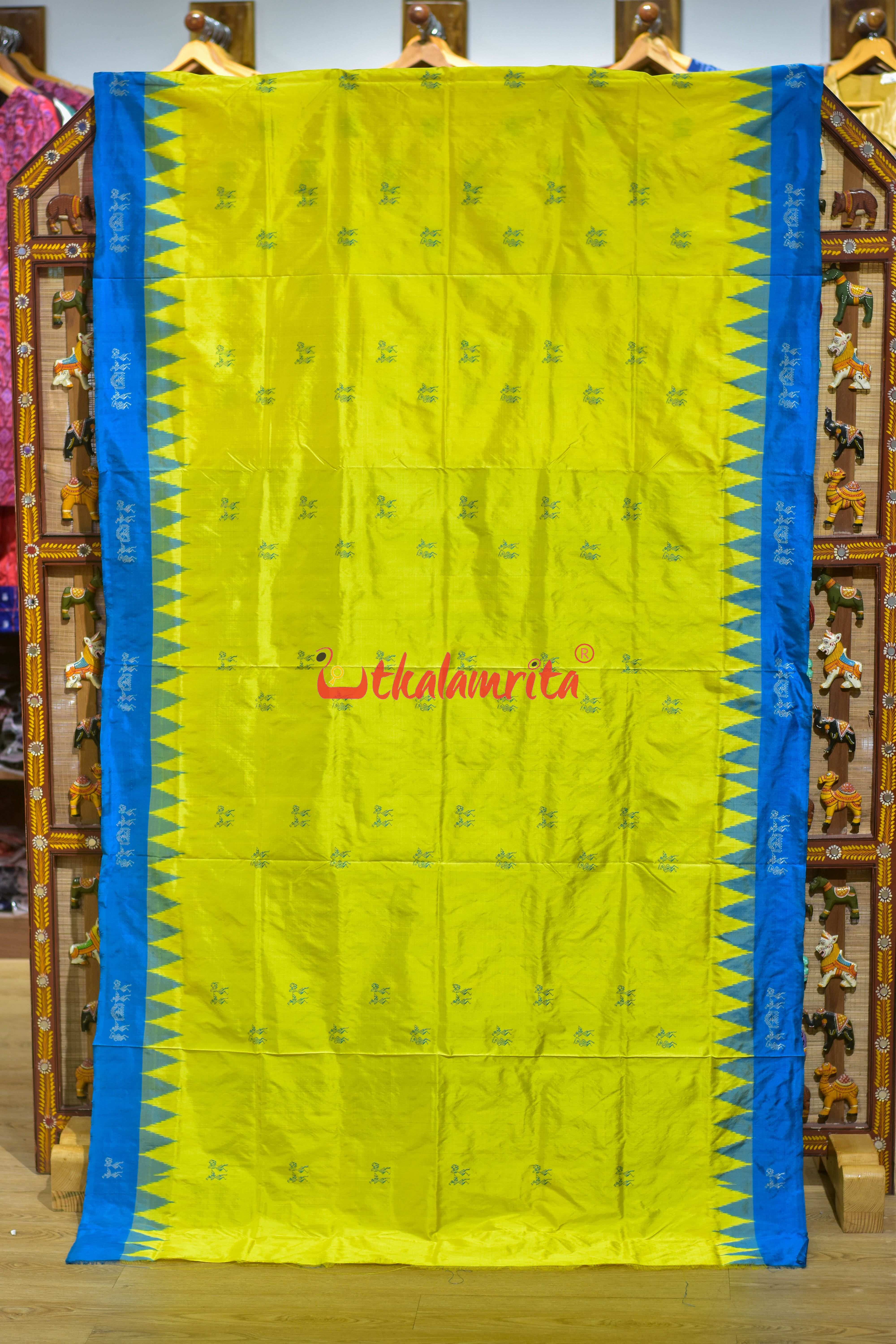 Yellow Copper Sulphate Sabari Bomkai Silk Saree