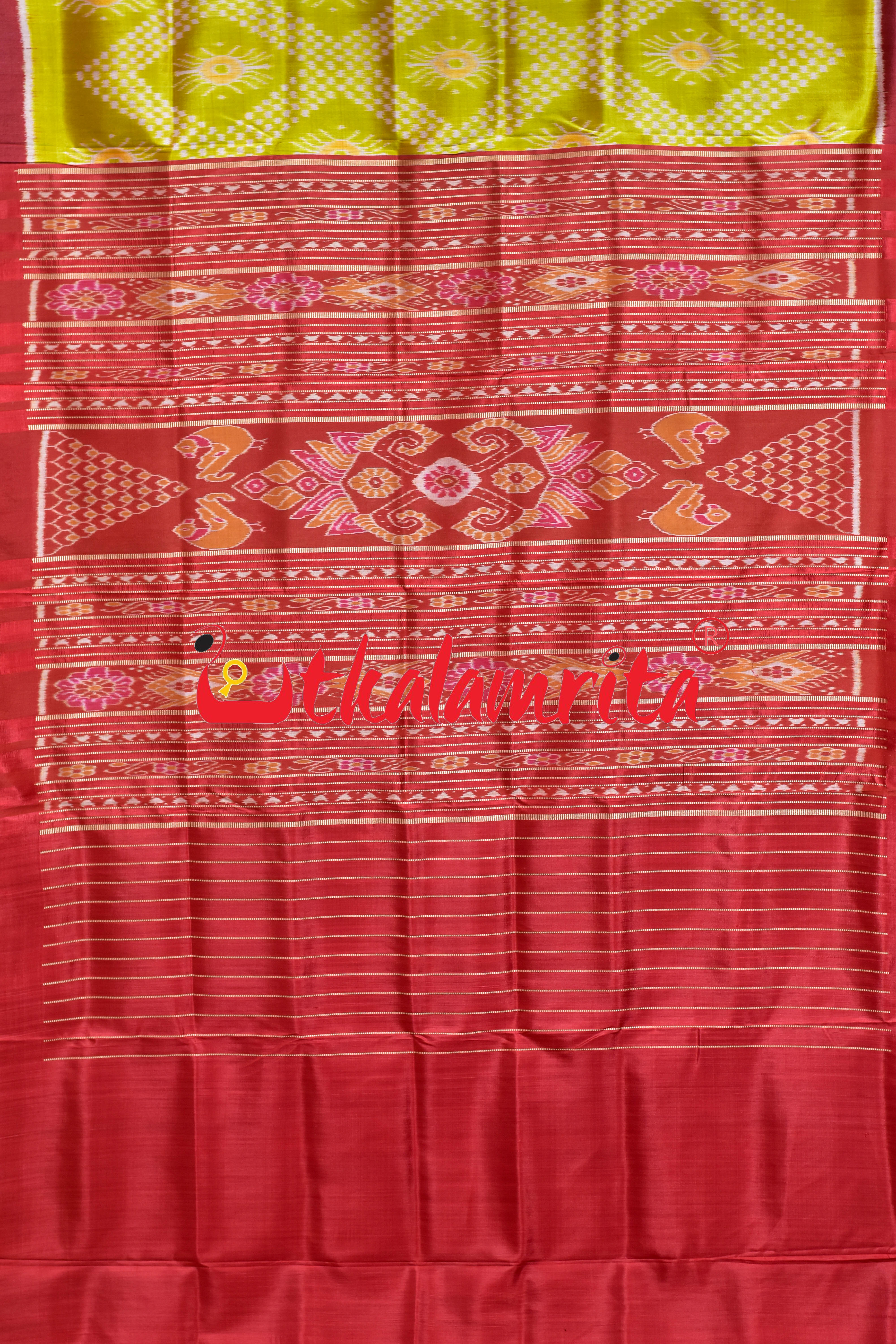 Fluorescent Green Maroon Tarabali Khandua Silk Saree