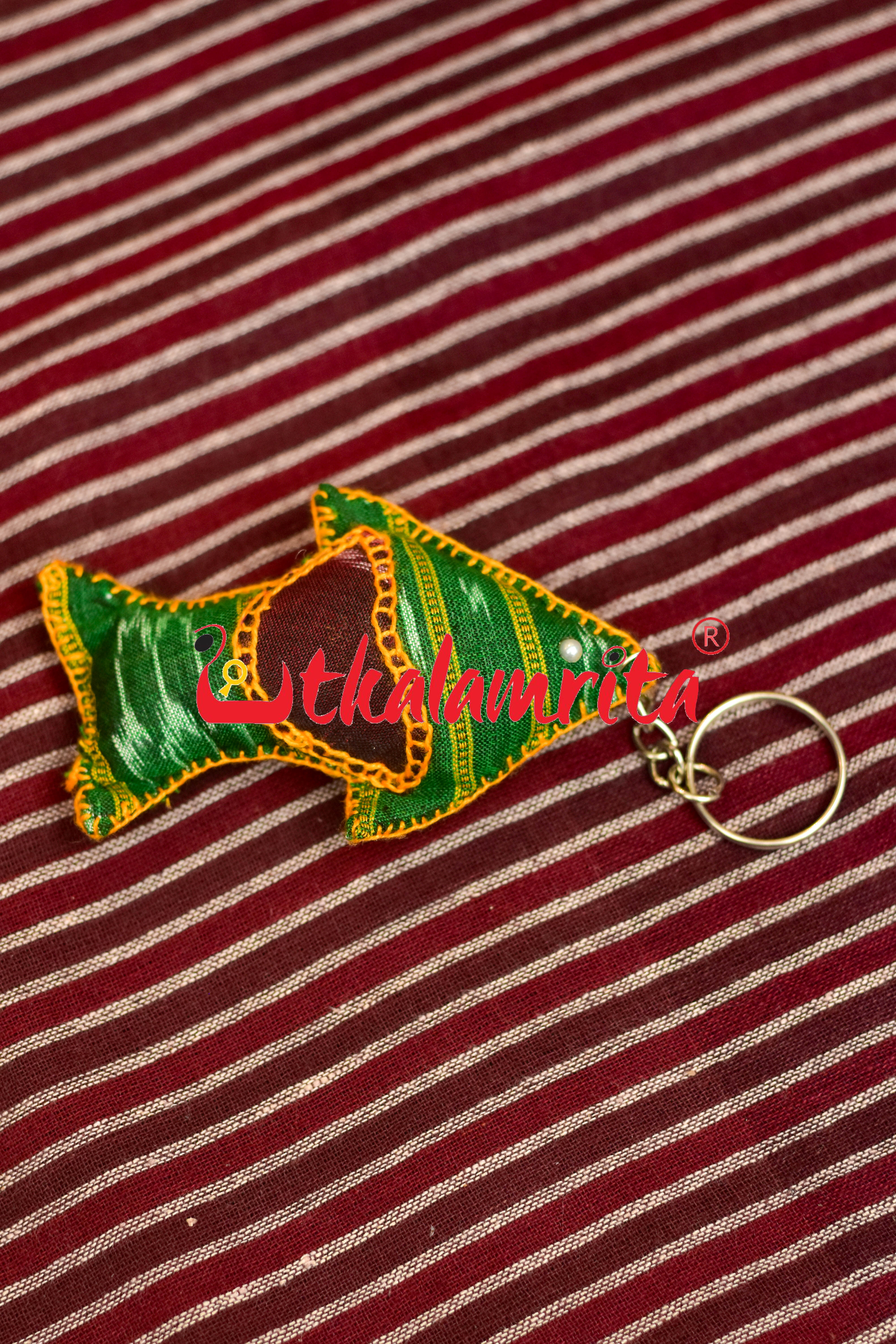 Green Fish Ikat Keyring