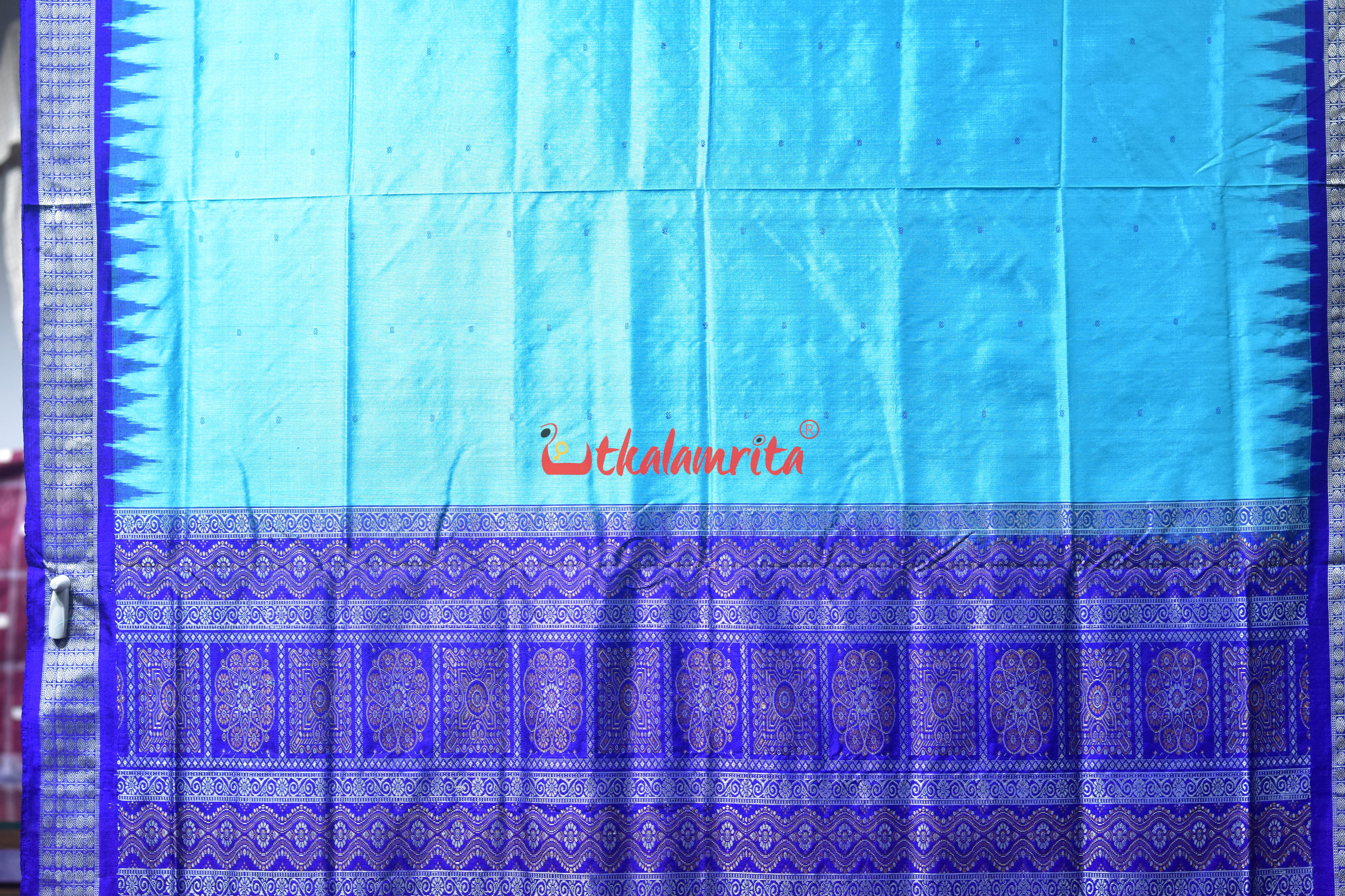 Bright Blue Buti Bomkai Silk Saree