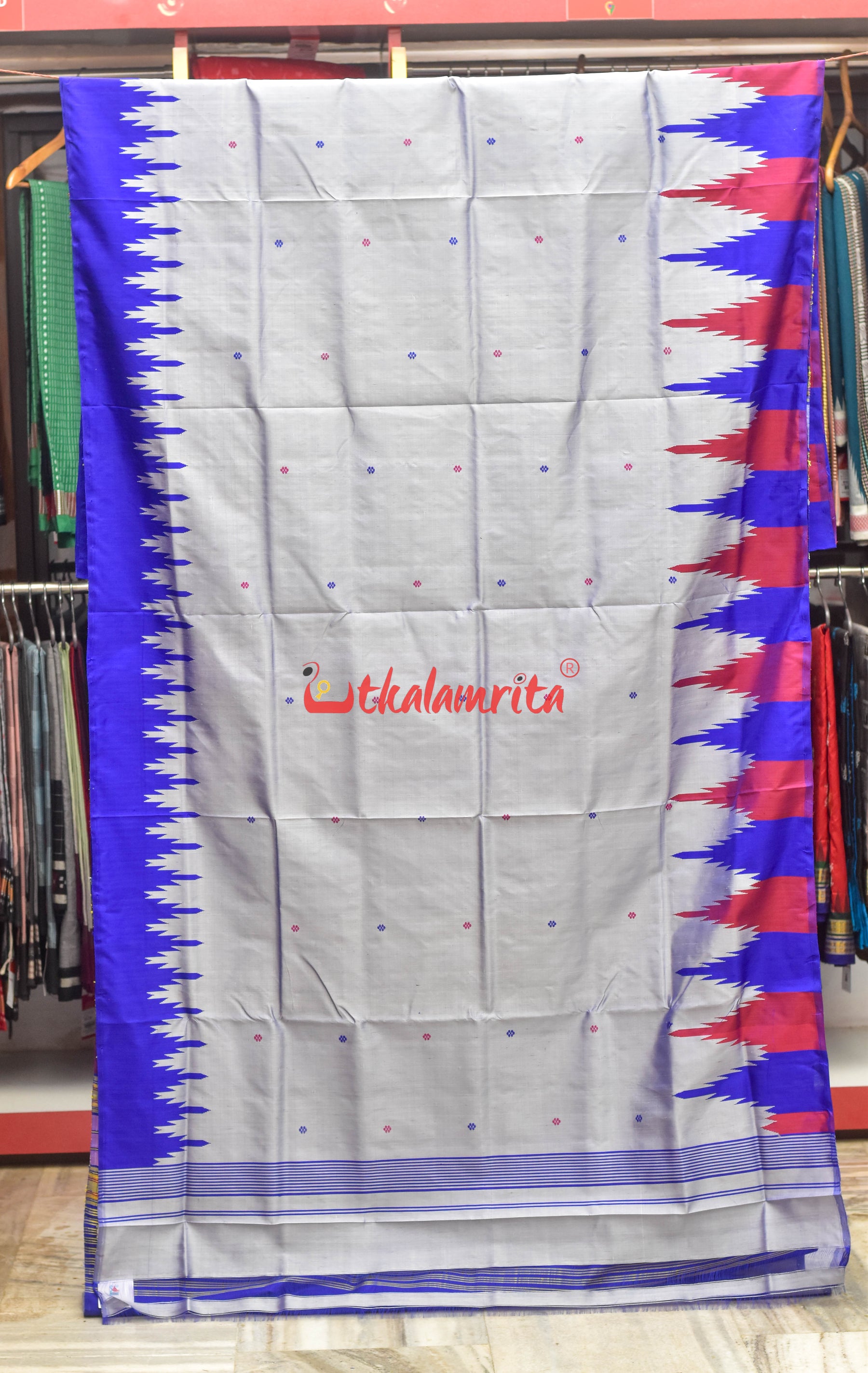 Steel Grey Double Anchal Berhampuri Silk Saree