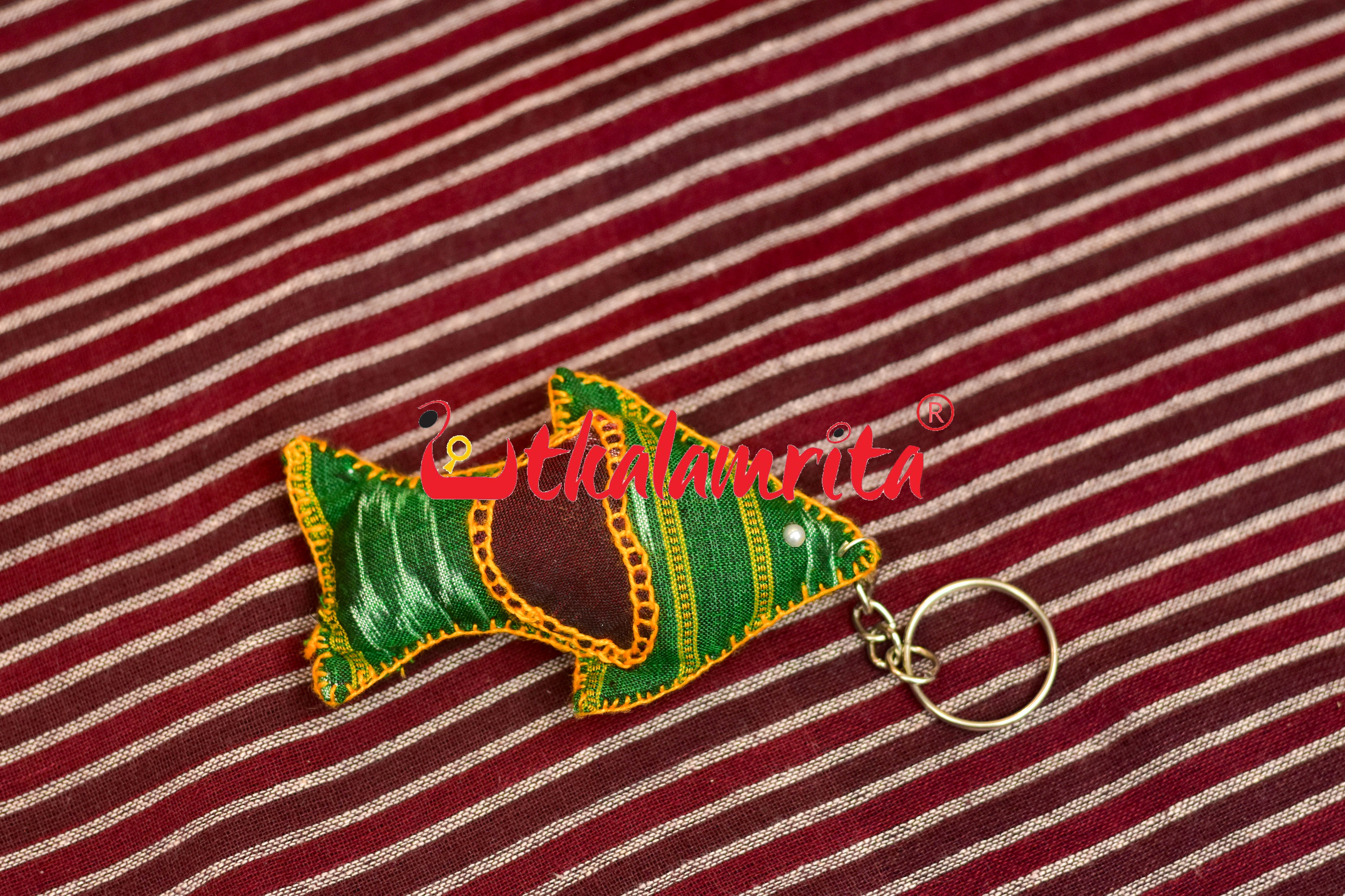 Green Fish Ikat Keyring