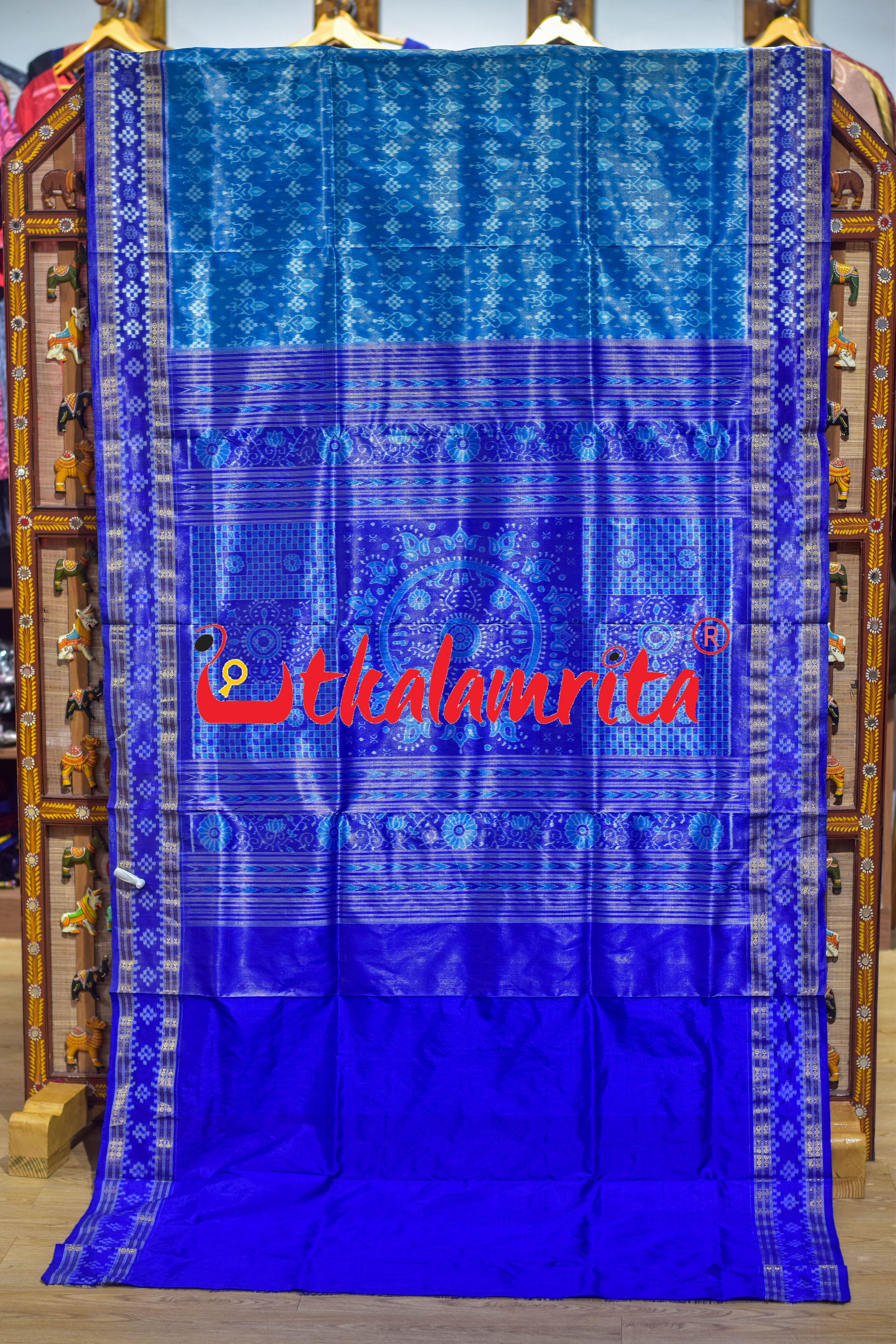 Blue Border Pasapali Full Tissue Sambalpuri Silk Saree