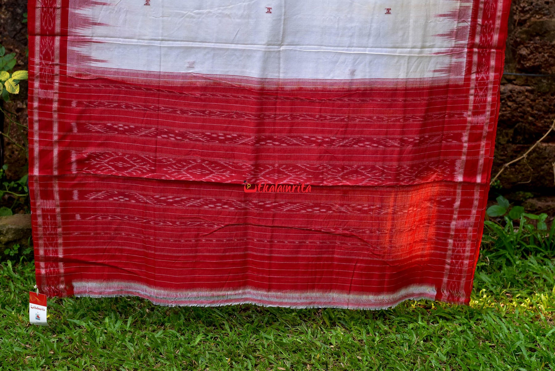 White Red Buti Kumbha Cotton Saree