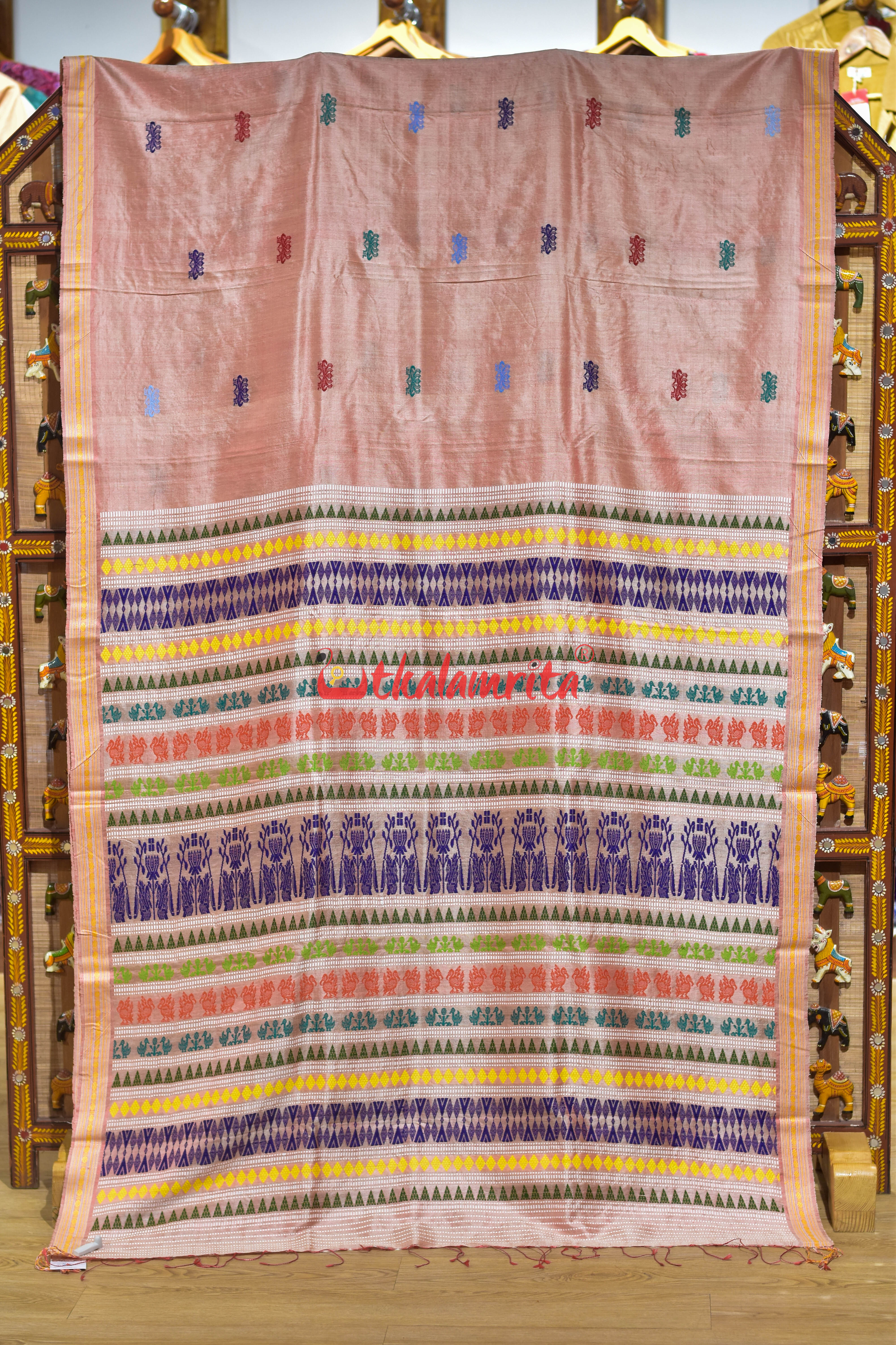 Peach Bina Dobby Border Gopalpur Tussar Silk Saree