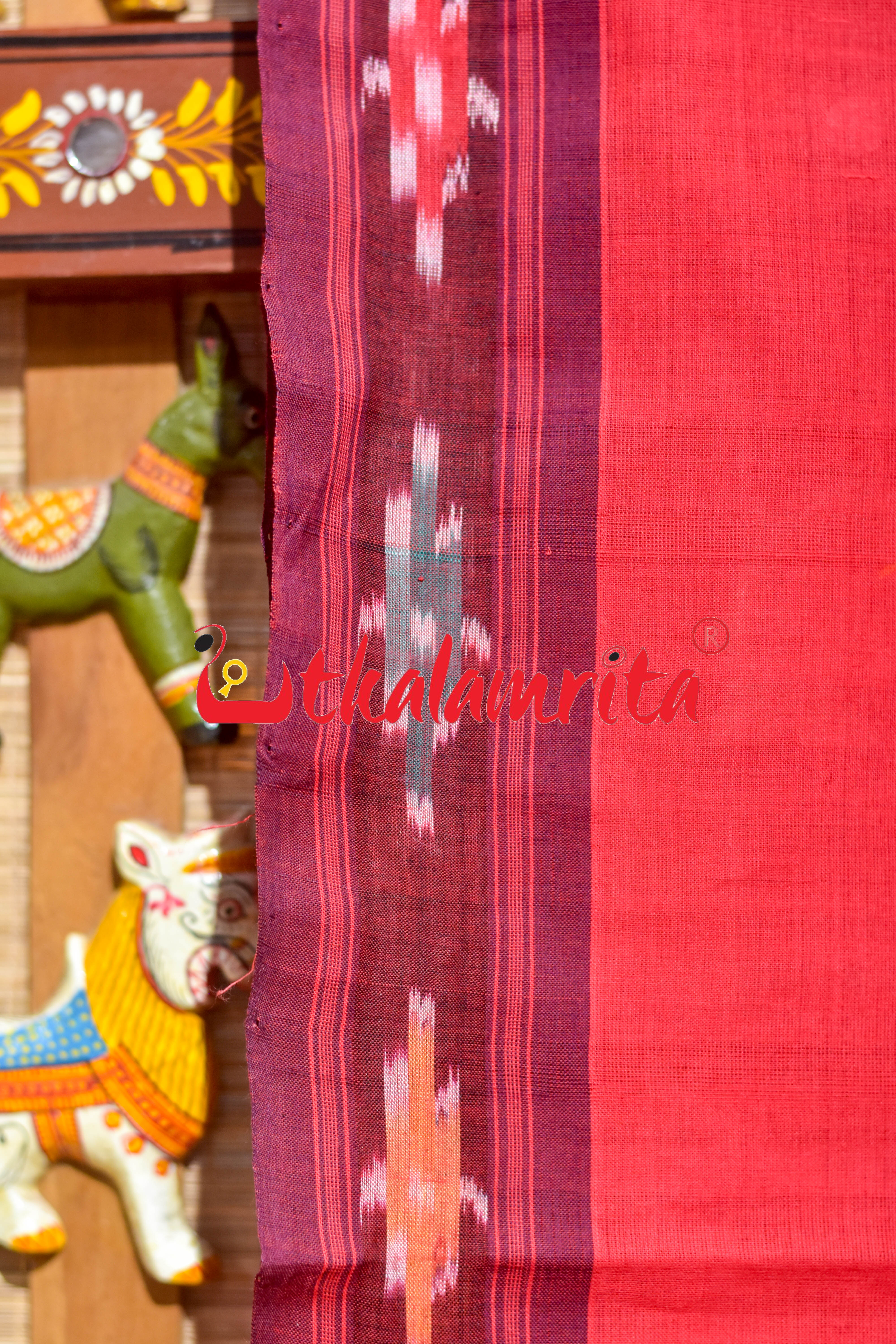 Red Maroon Single Buti Pittala Single Cotton Saree