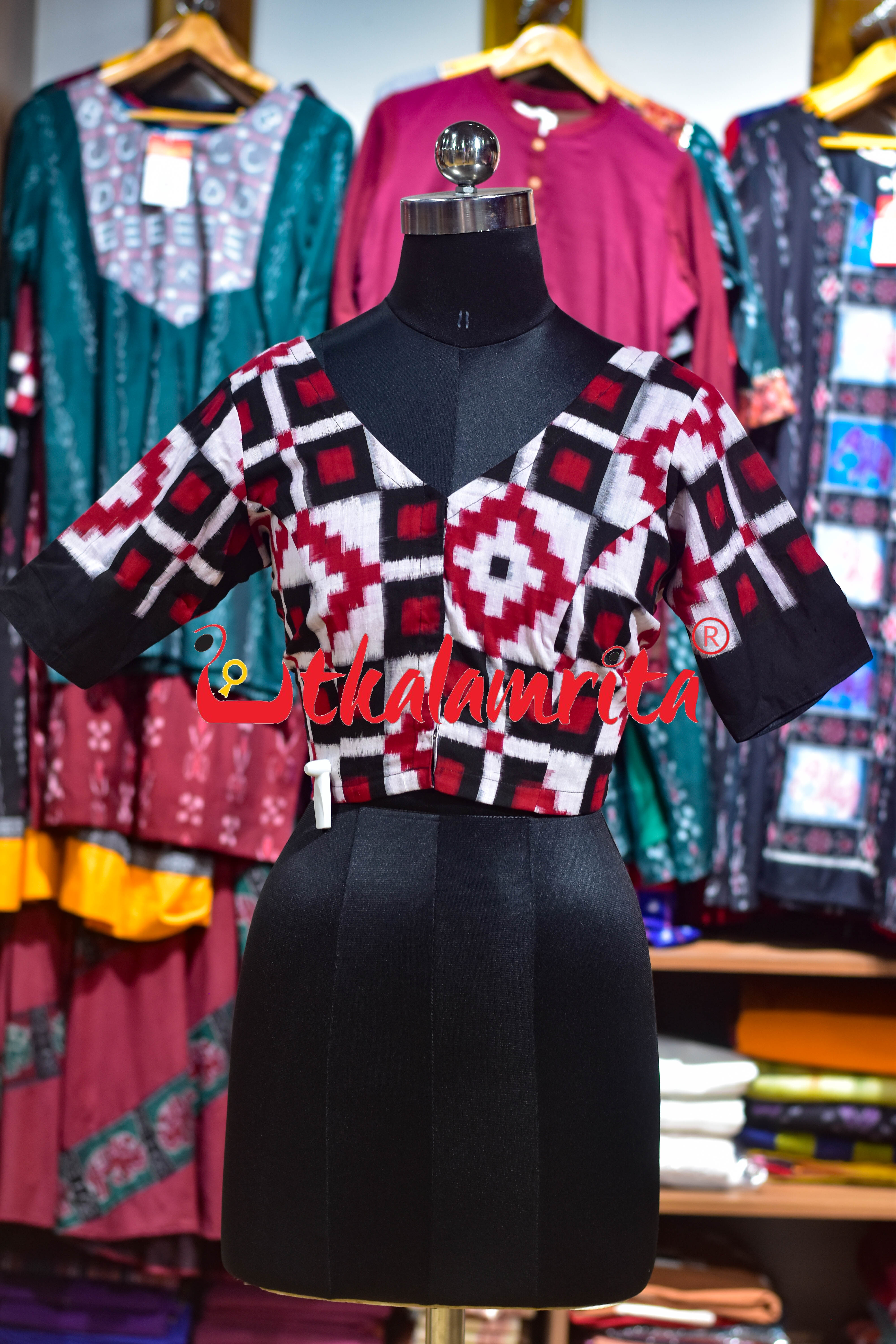Thikiri Pasapali Red Black White (Blouse)