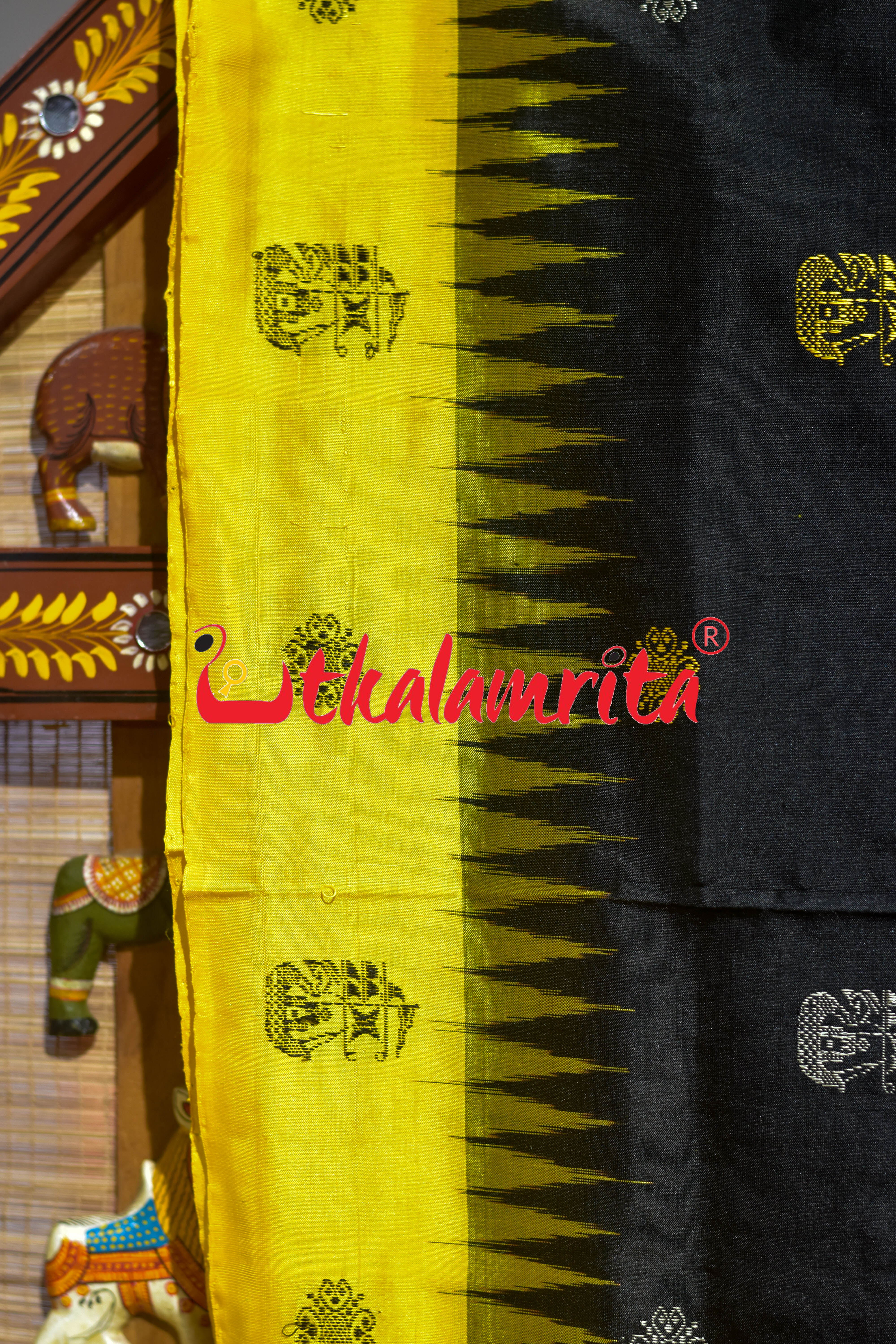 Black Yellow Boita Bomkai Silk Saree