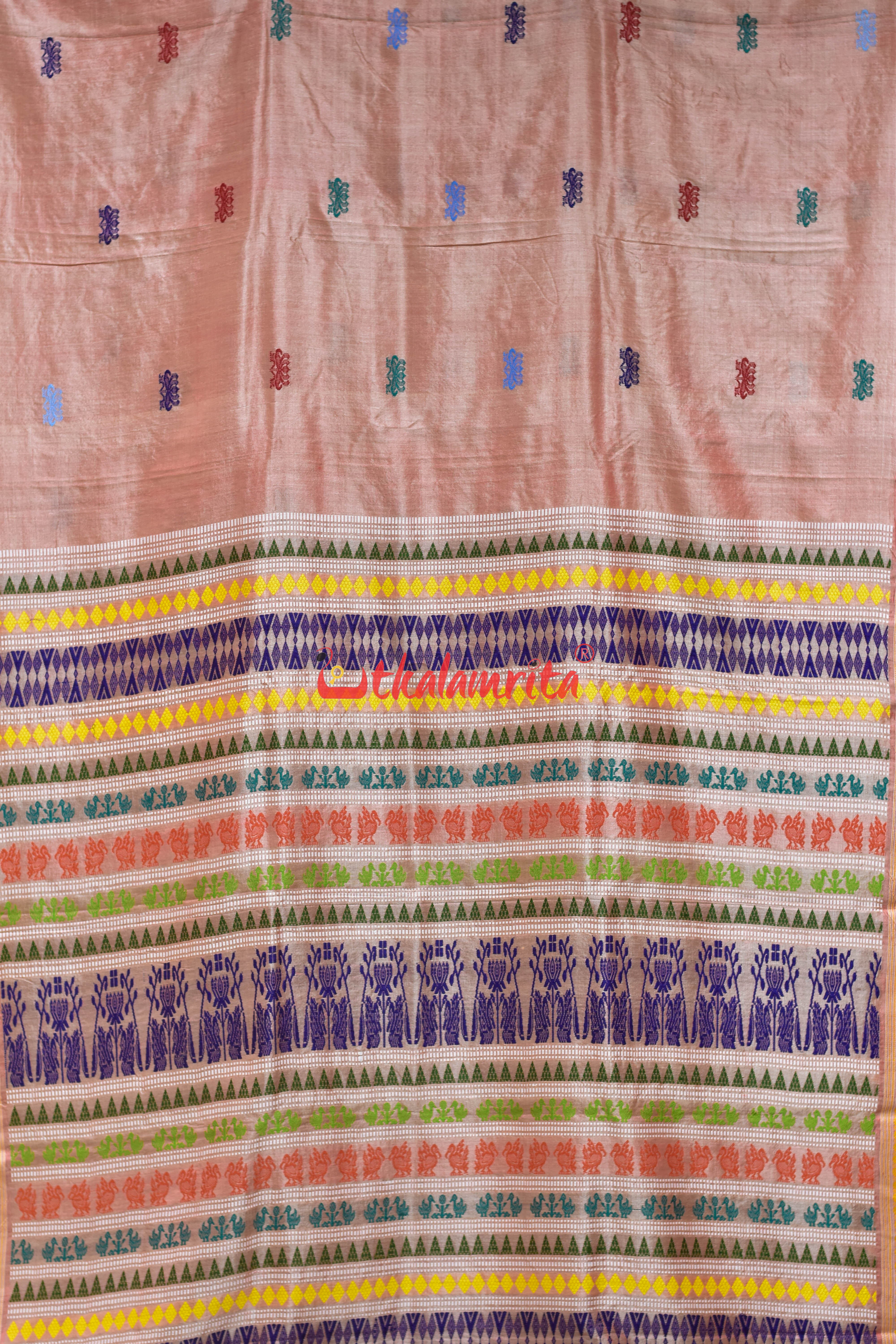 Peach Bina Dobby Border Gopalpur Tussar Silk Saree