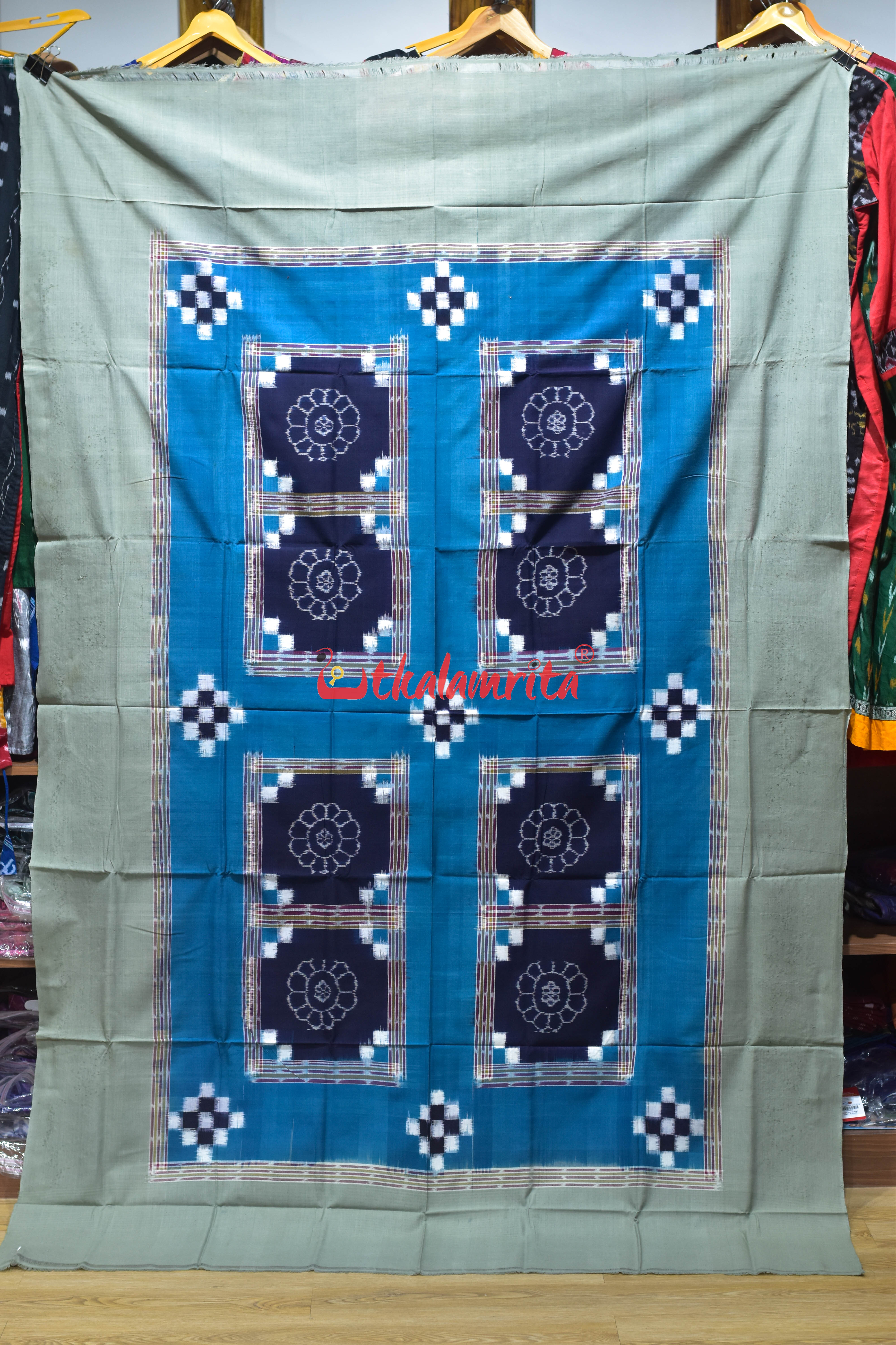Olive Blue Flower Bandha Cotton (Single Bedsheet)