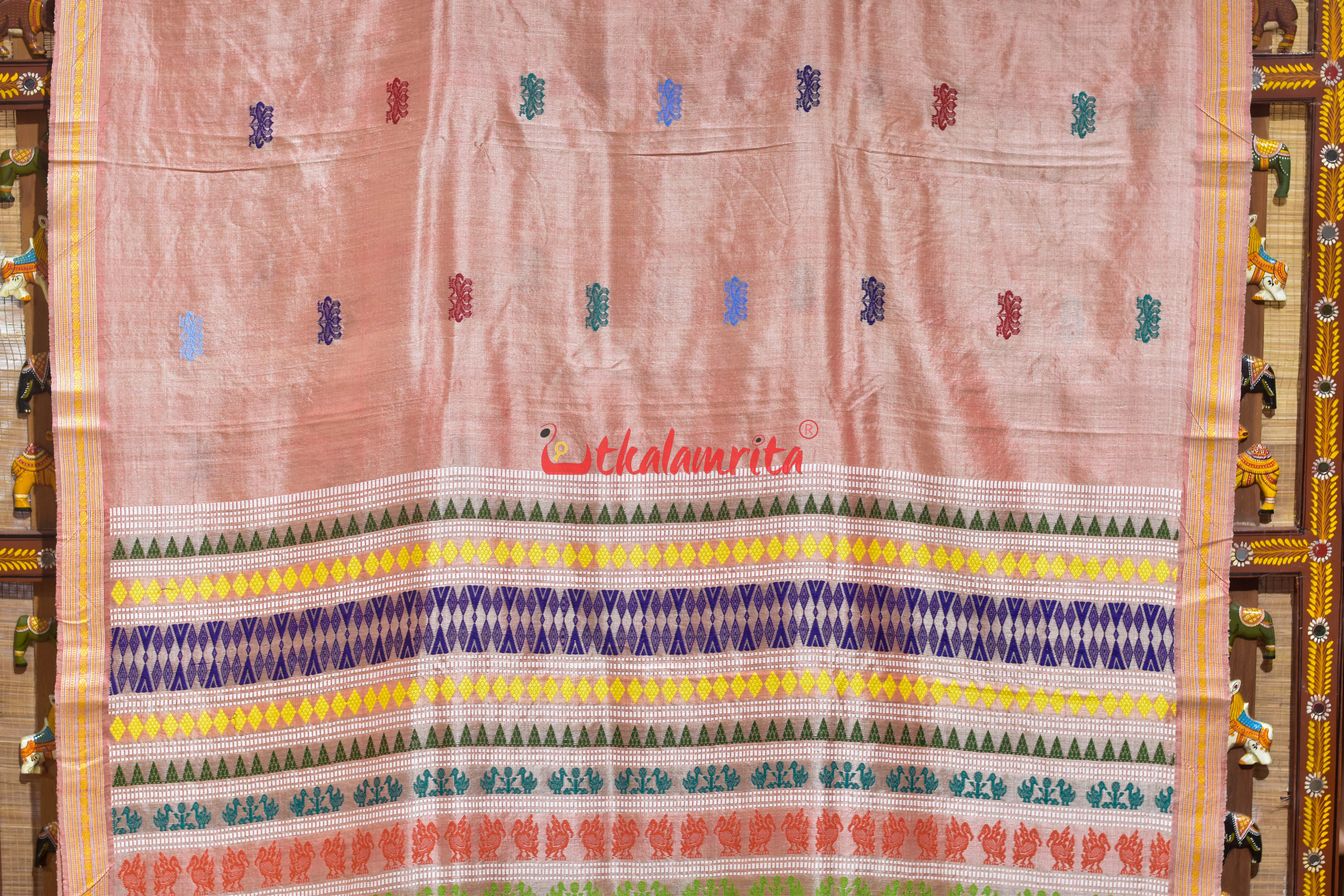 Peach Bina Dobby Border Gopalpur Tussar Silk Saree