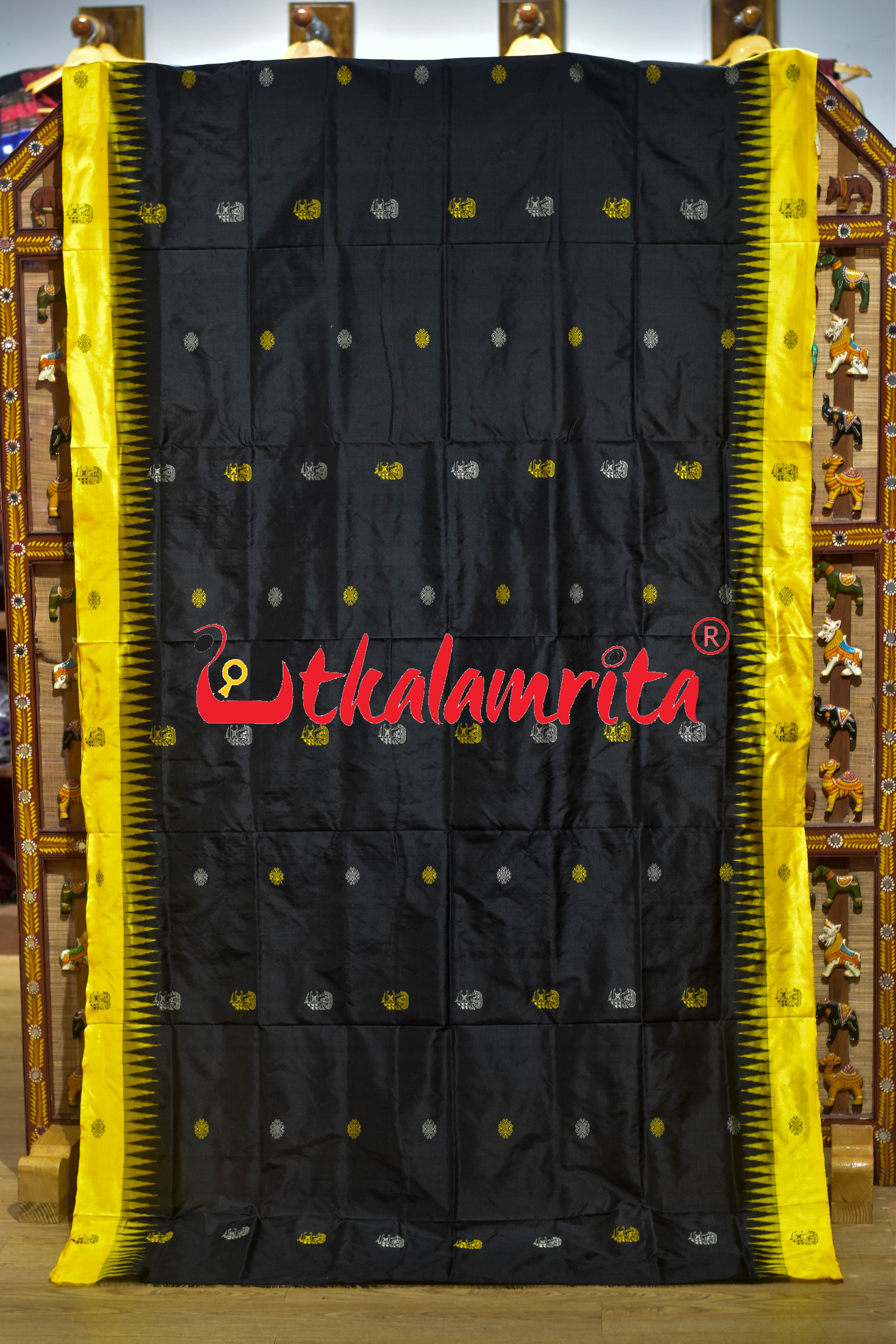 Black Yellow Boita Bomkai Silk Saree