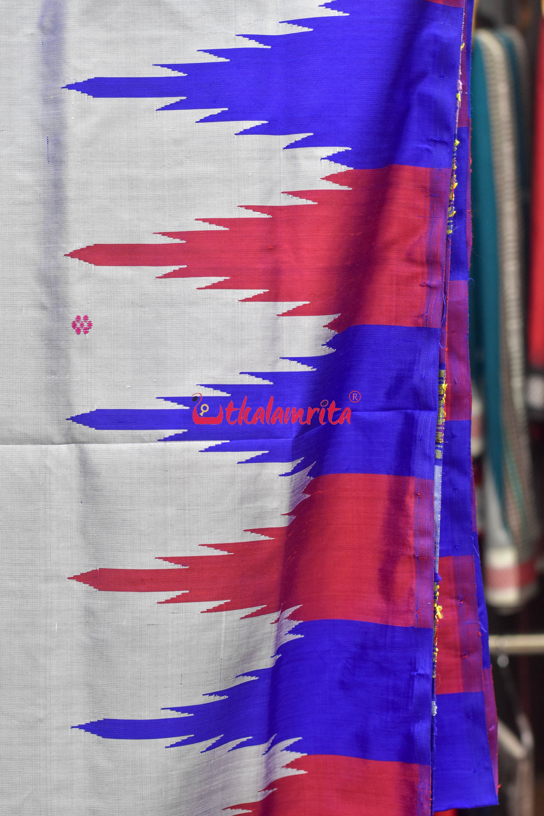 Steel Grey Double Anchal Berhampuri Silk Saree