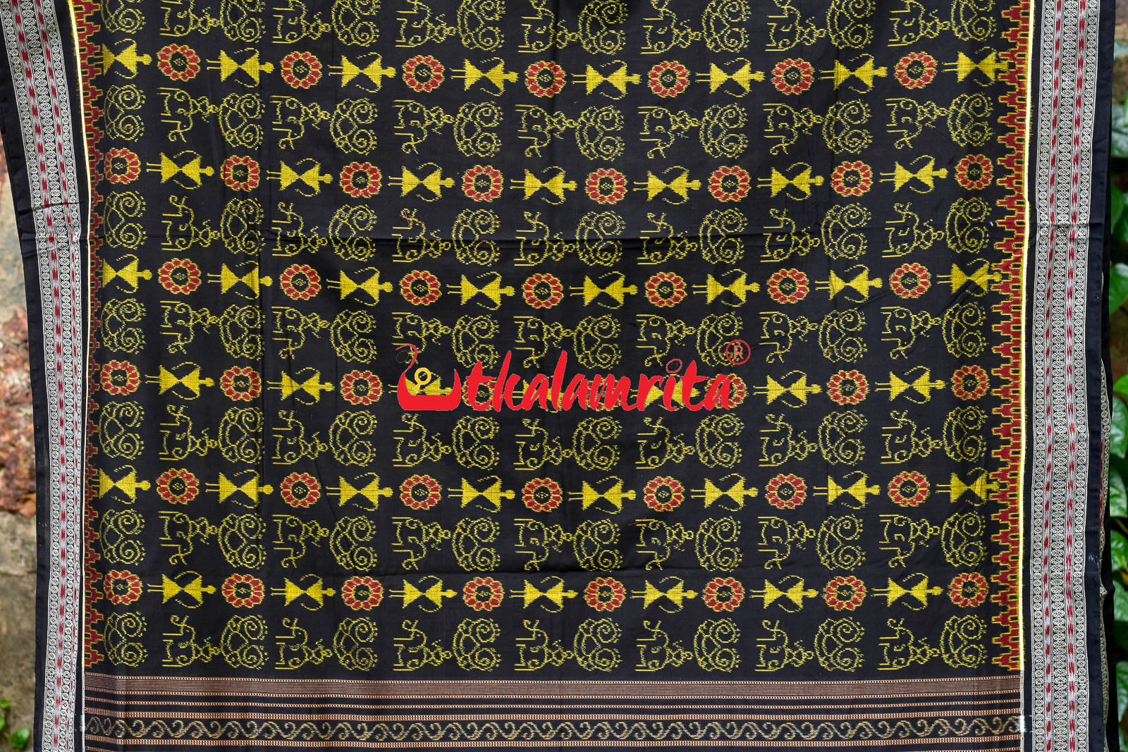 Black Tribal Flower Sambalpuri Cotton Saree