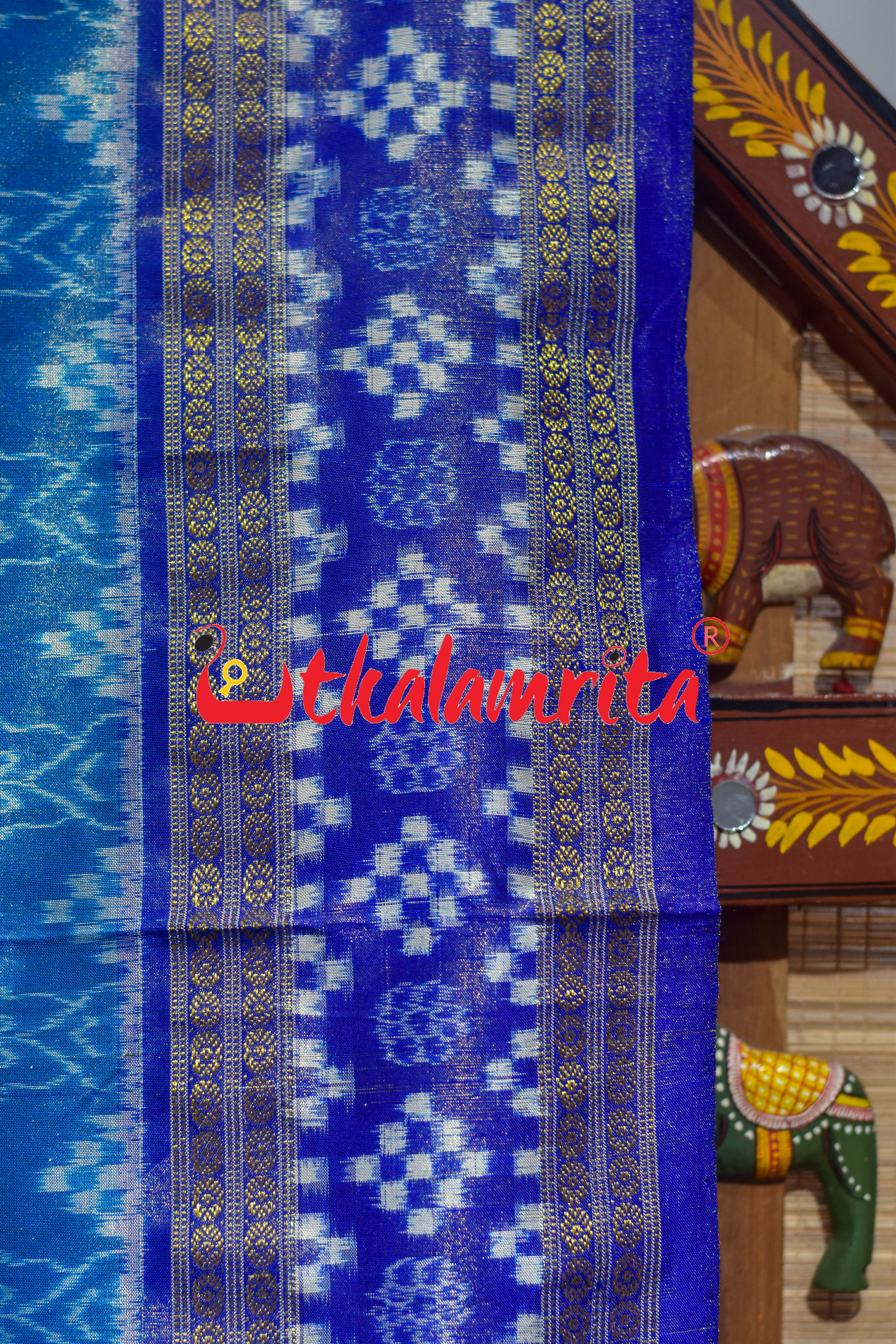Blue Border Pasapali Full Tissue Sambalpuri Silk Saree