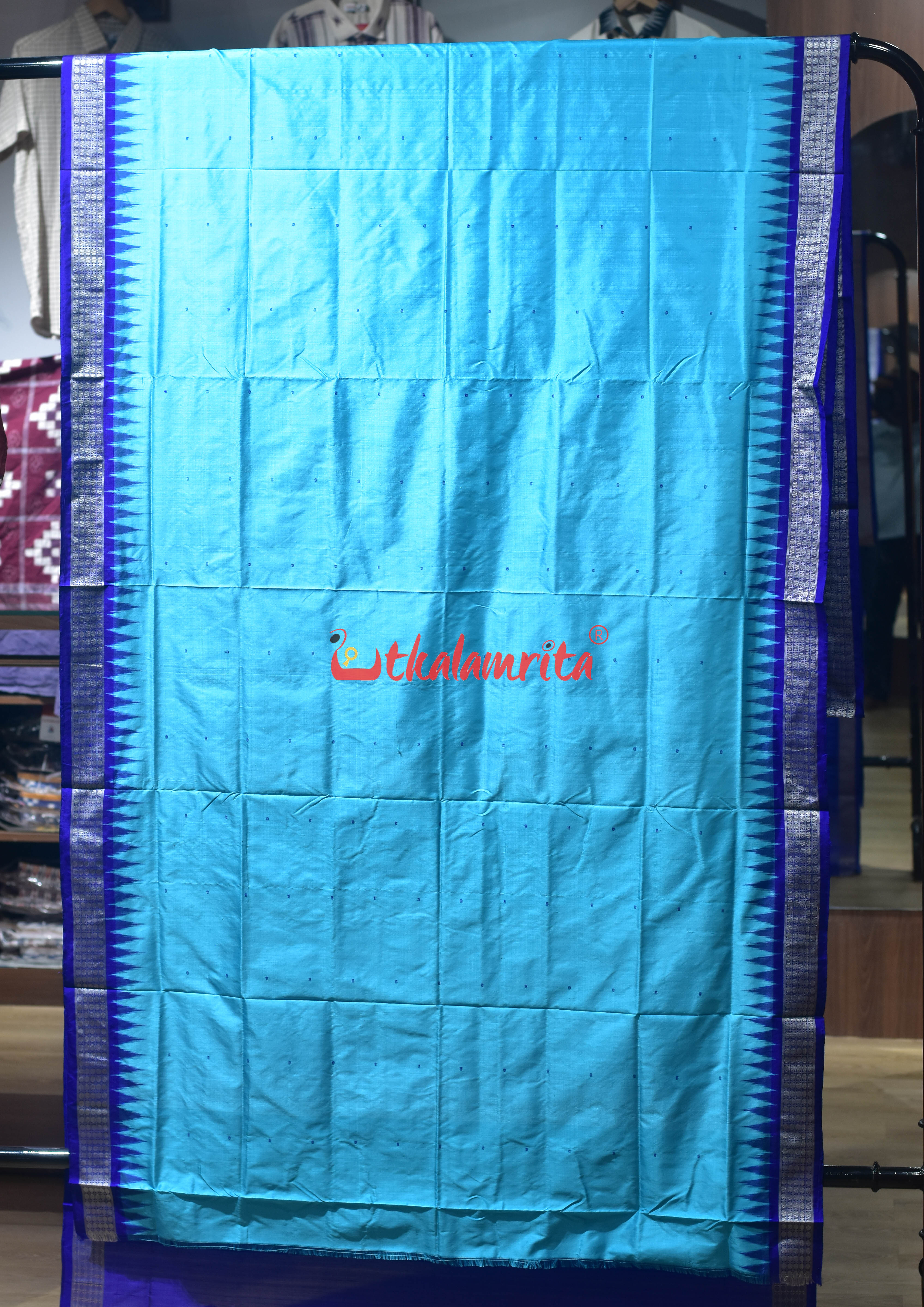 Bright Blue Buti Bomkai Silk Saree