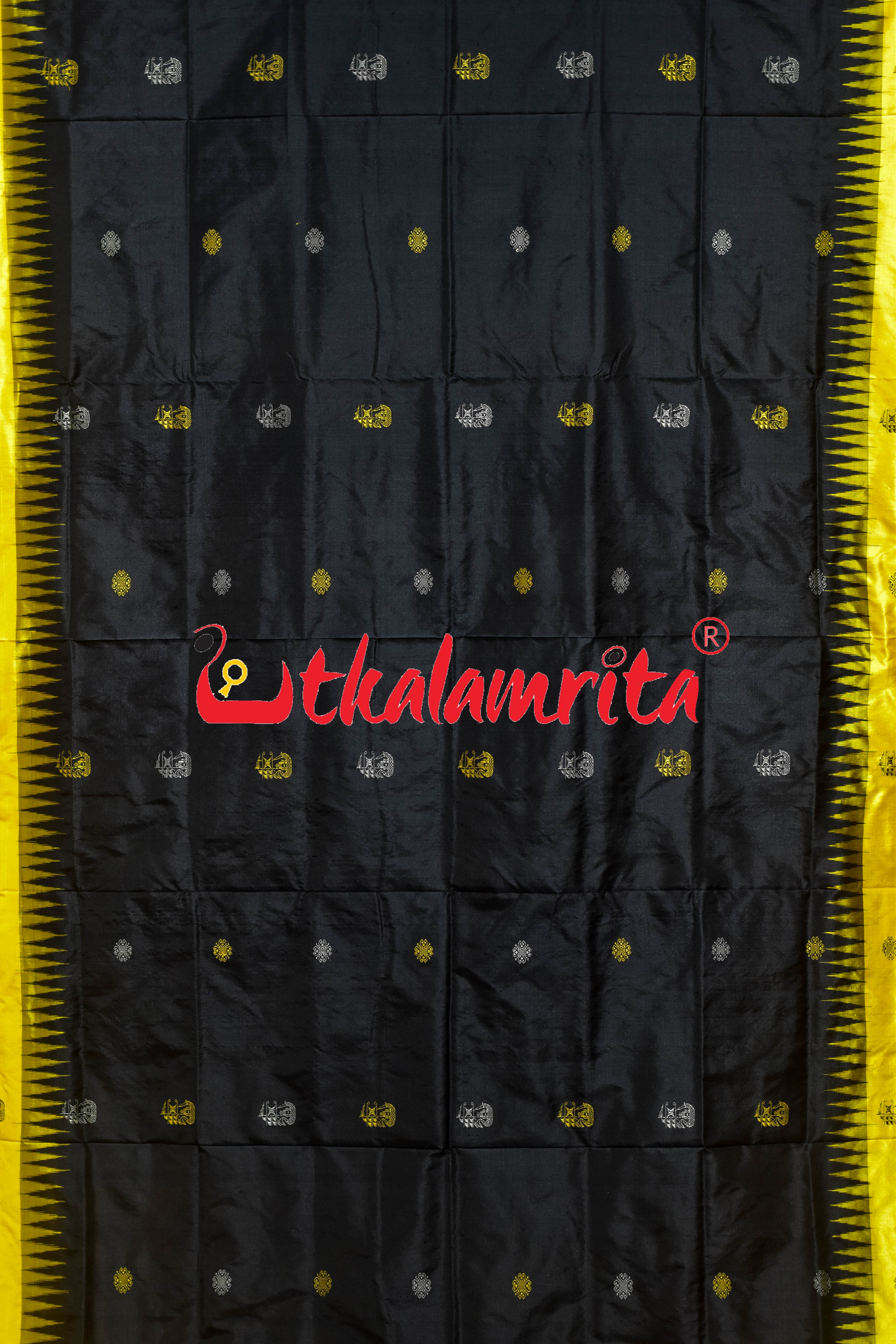 Black Yellow Boita Bomkai Silk Saree