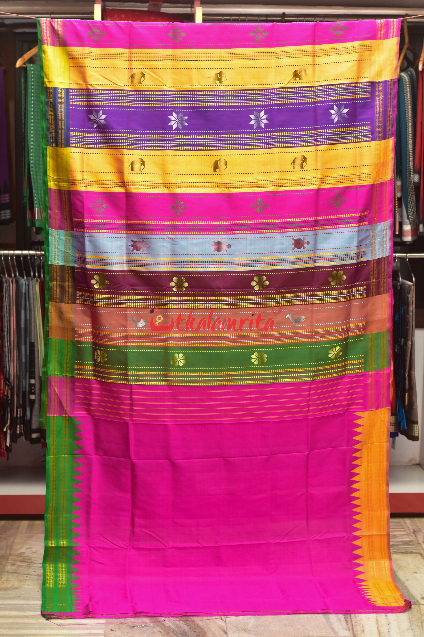 Peel Orange Double Anchal Berhampuri Silk Saree