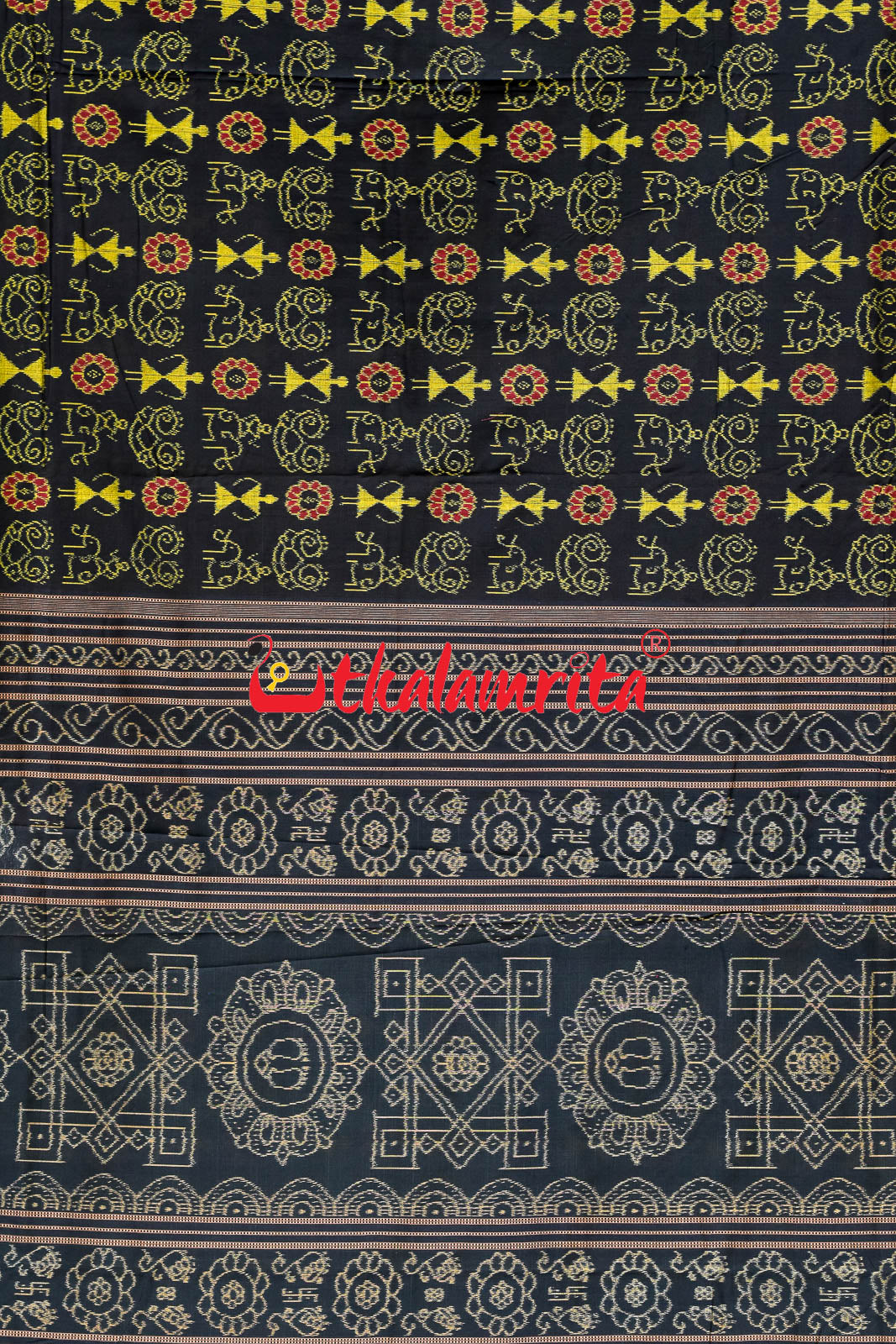 Black Tribal Flower Sambalpuri Cotton Saree