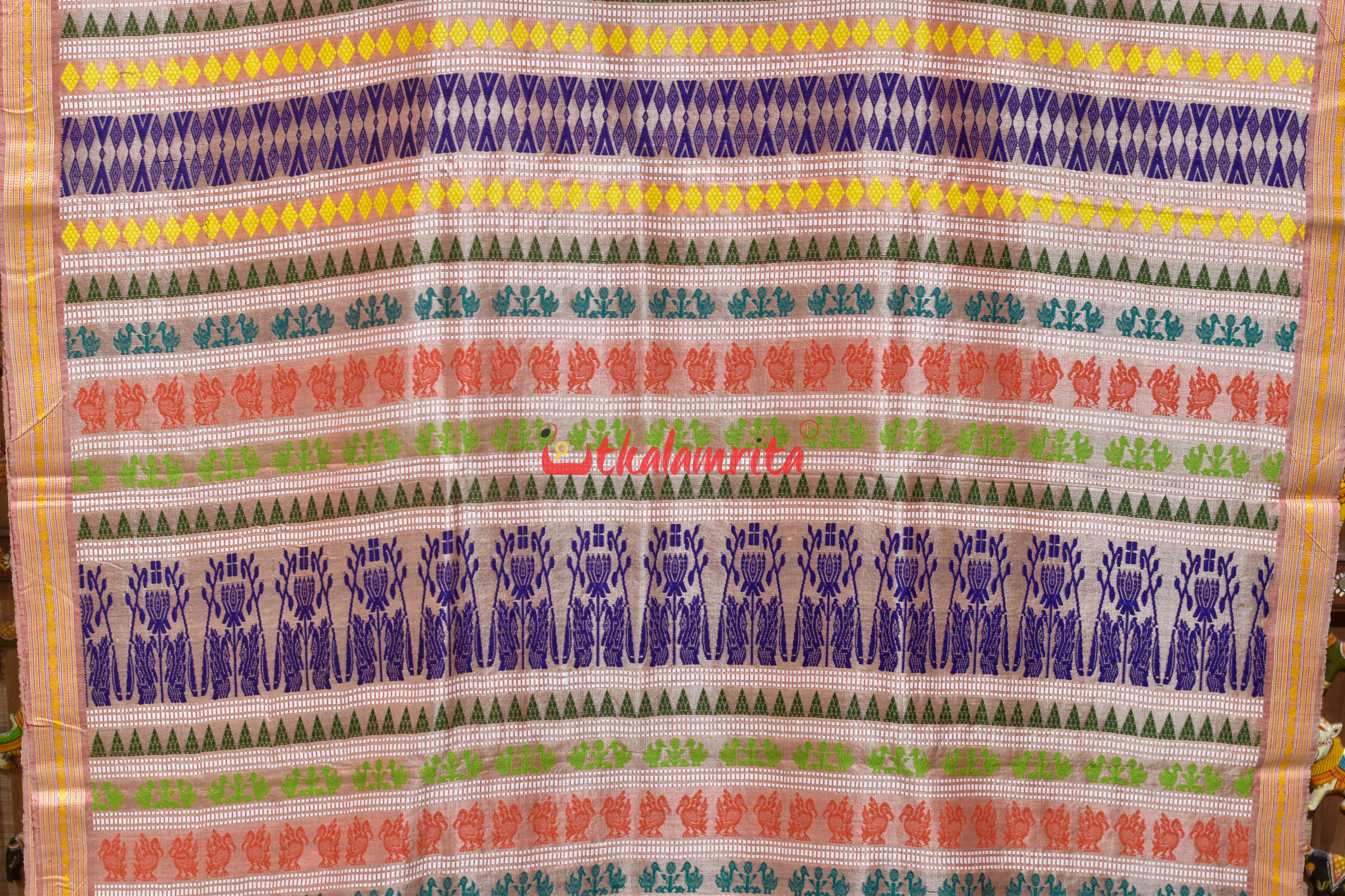 Peach Bina Dobby Border Gopalpur Tussar Silk Saree