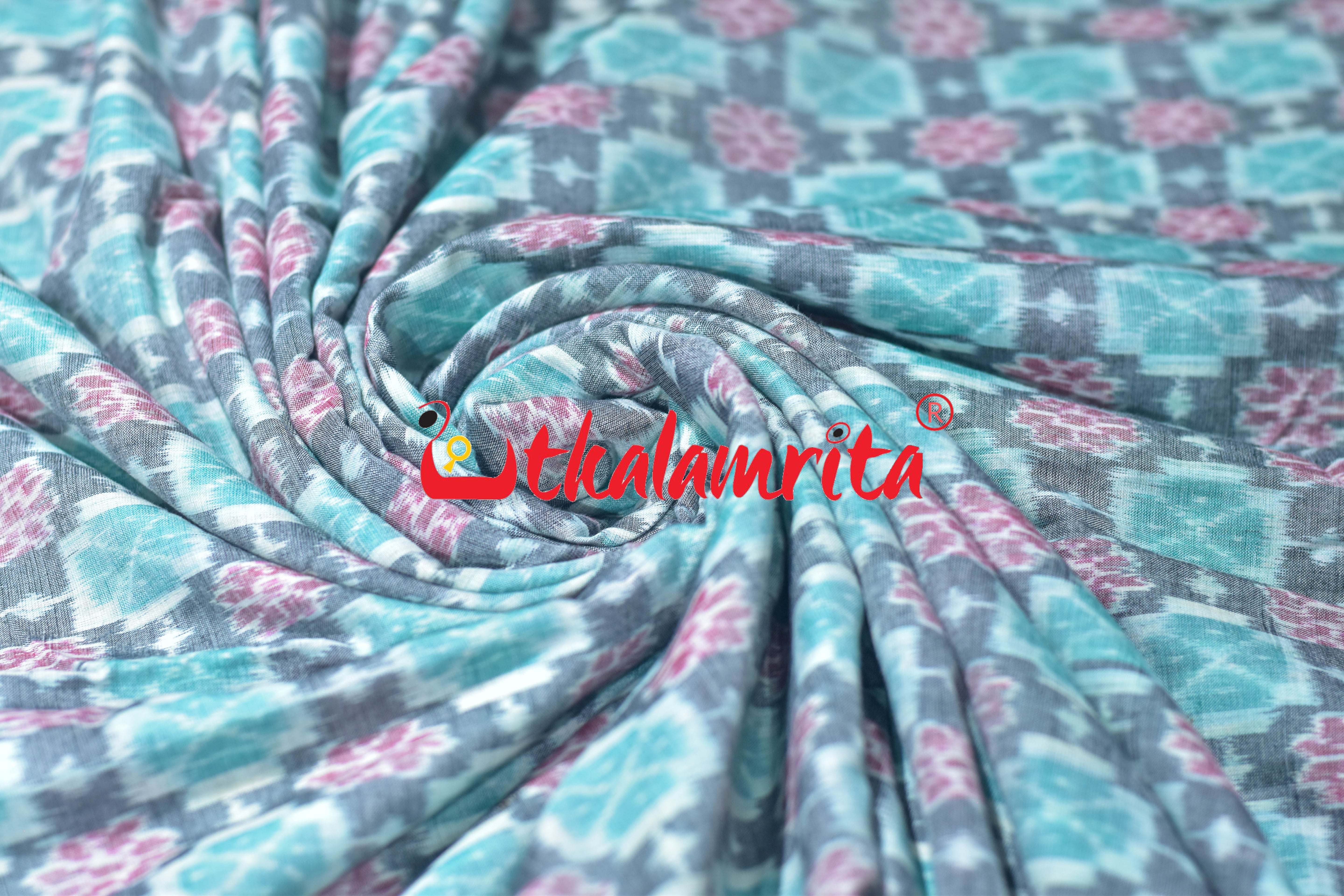 Kulaa Flower Grey Green Sambalpuri Cotton (Fabric)