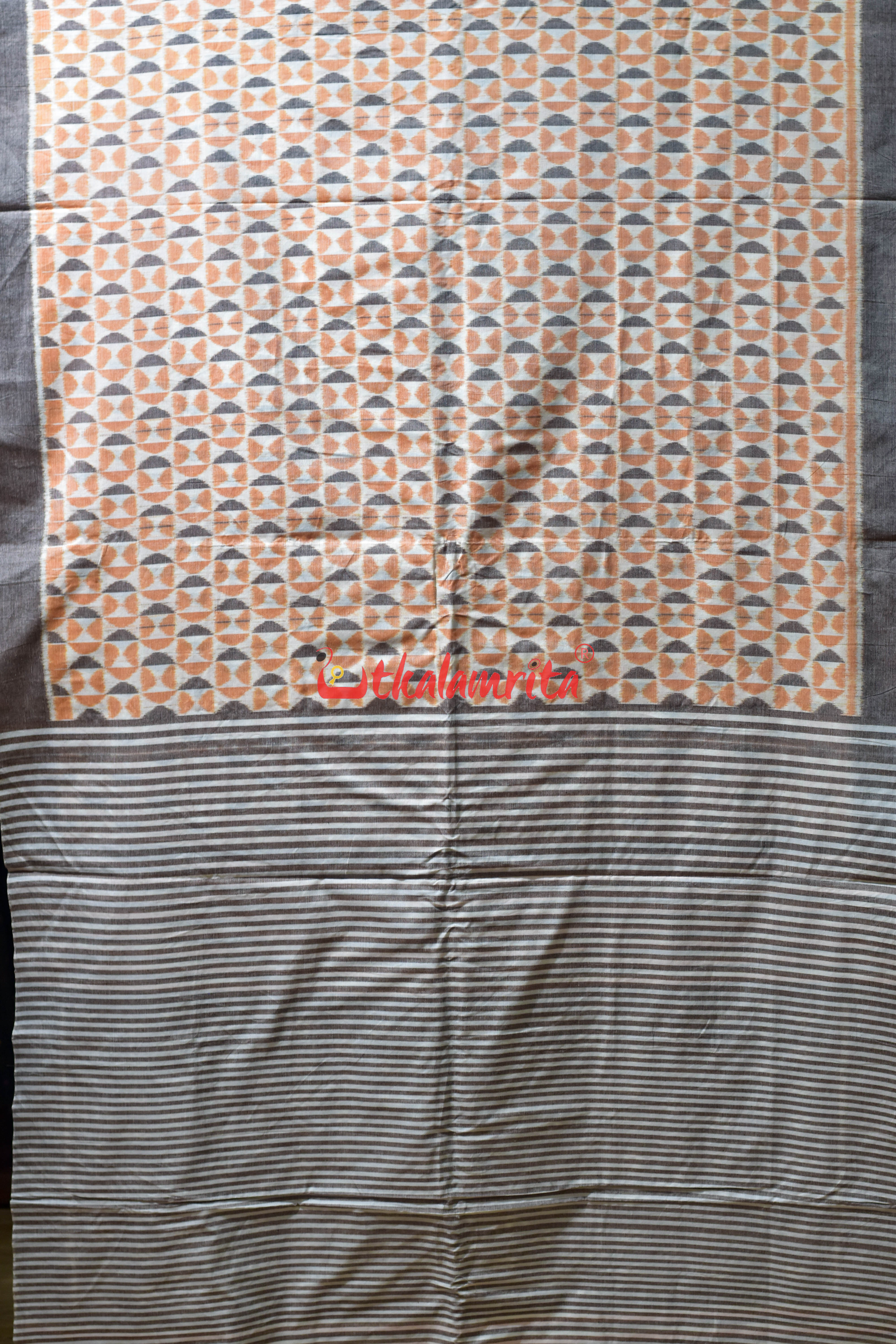 Peach Optical Illusion Khandua Cotton Saree