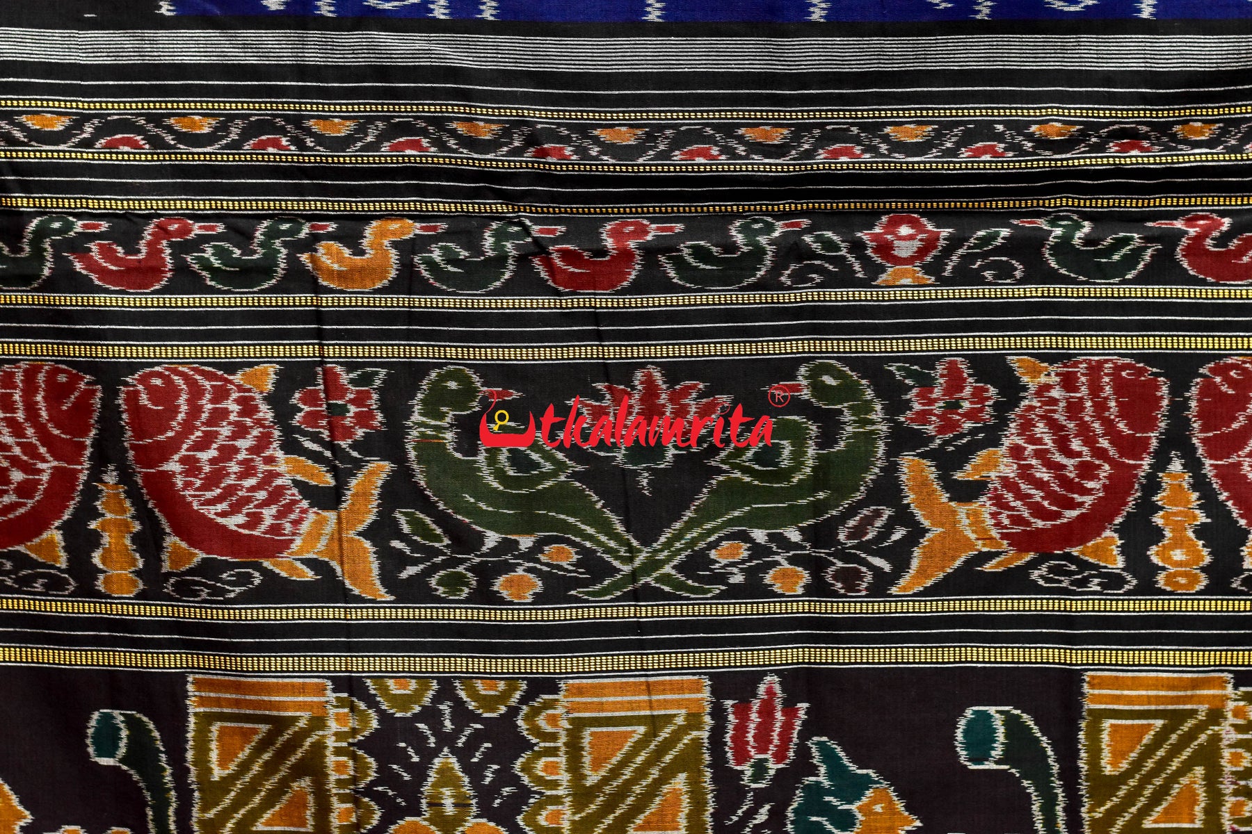 Blue Odia Alphabets Khandua Cotton Saree