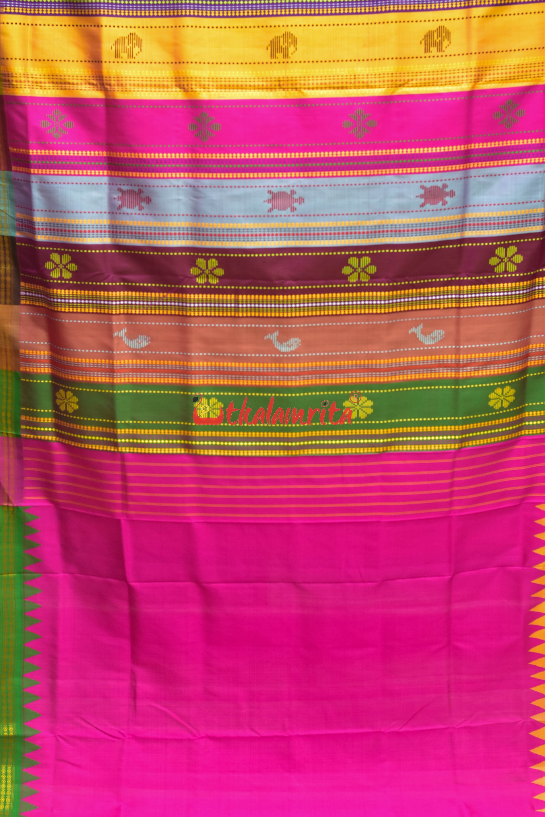 Peel Orange Double Anchal Berhampuri Silk Saree