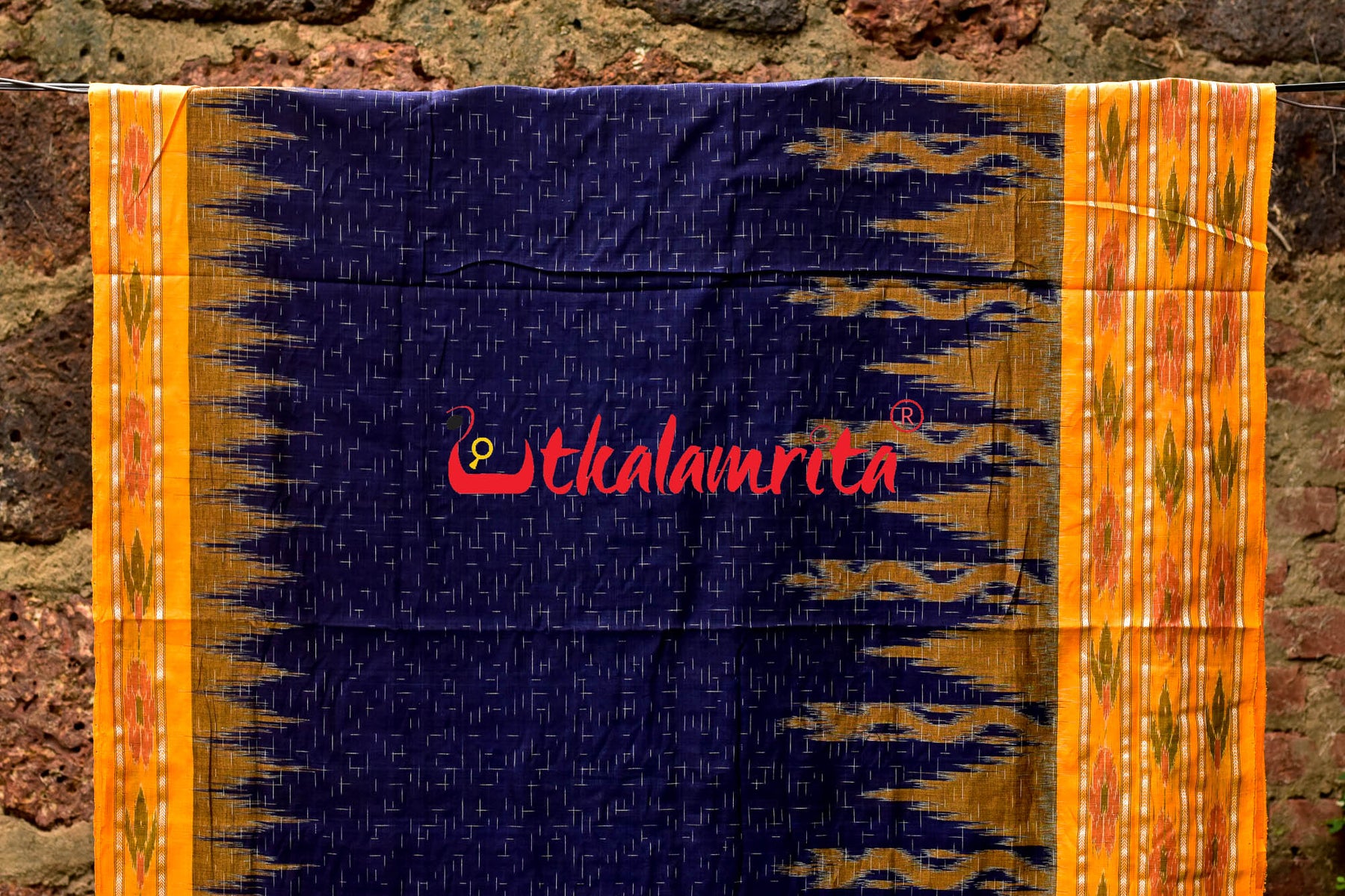 Blue Yellow Daali Scot Khandua Cotton Saree